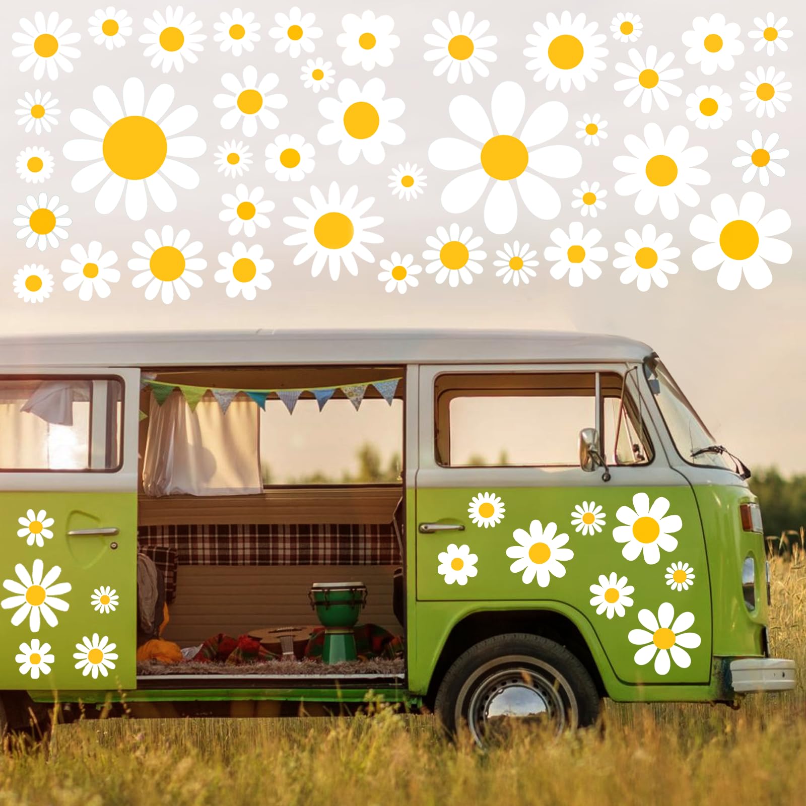 82 szt. Naklejki samochodowe, Daisy Flower Dekoracyjne naklejki samochodowe Naklejki samochodowe Naklejki winylowe Samoprzylepne naklejki ścienne dla pojazdów terenowych