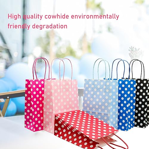 Miniatura 6 de AZOWA Bolsas pequeñas de regalo de lunares, bolsas de papel kraft con asas para fiestas de cumpleaños, baby shower y bodas (5 x 3.1 x 8.2 pulgadas,