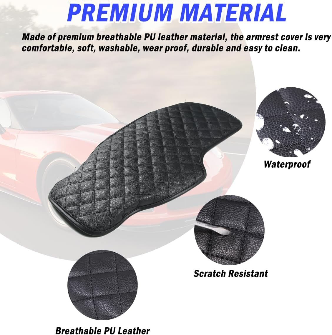 Car Arm Rest Cushion Pad Protector Compatible with Chevrolet Corvette C6 2005-2013 Car Center Armrest Cover,Leather Console lid Protector,Center Console Pad Anti-Scratch Accessories (Black)
