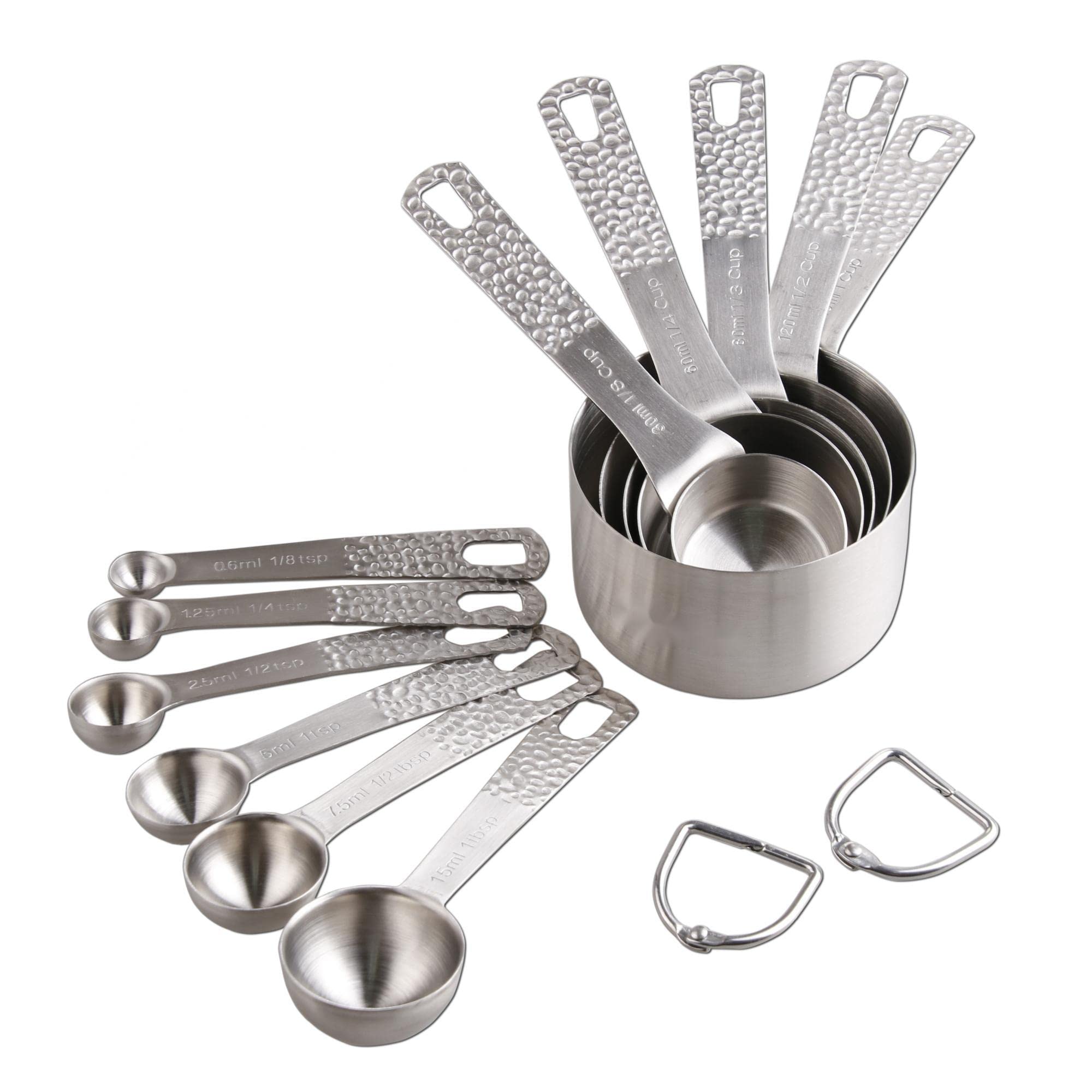 Juego de tazas y cucharas medidoras, juego de tazas y cucharas medidoras de acero inoxidable 18/8 para hornear y cocina, tazas métricas y estadounidenses 5 tazas medidoras y 6 cucharas con 1