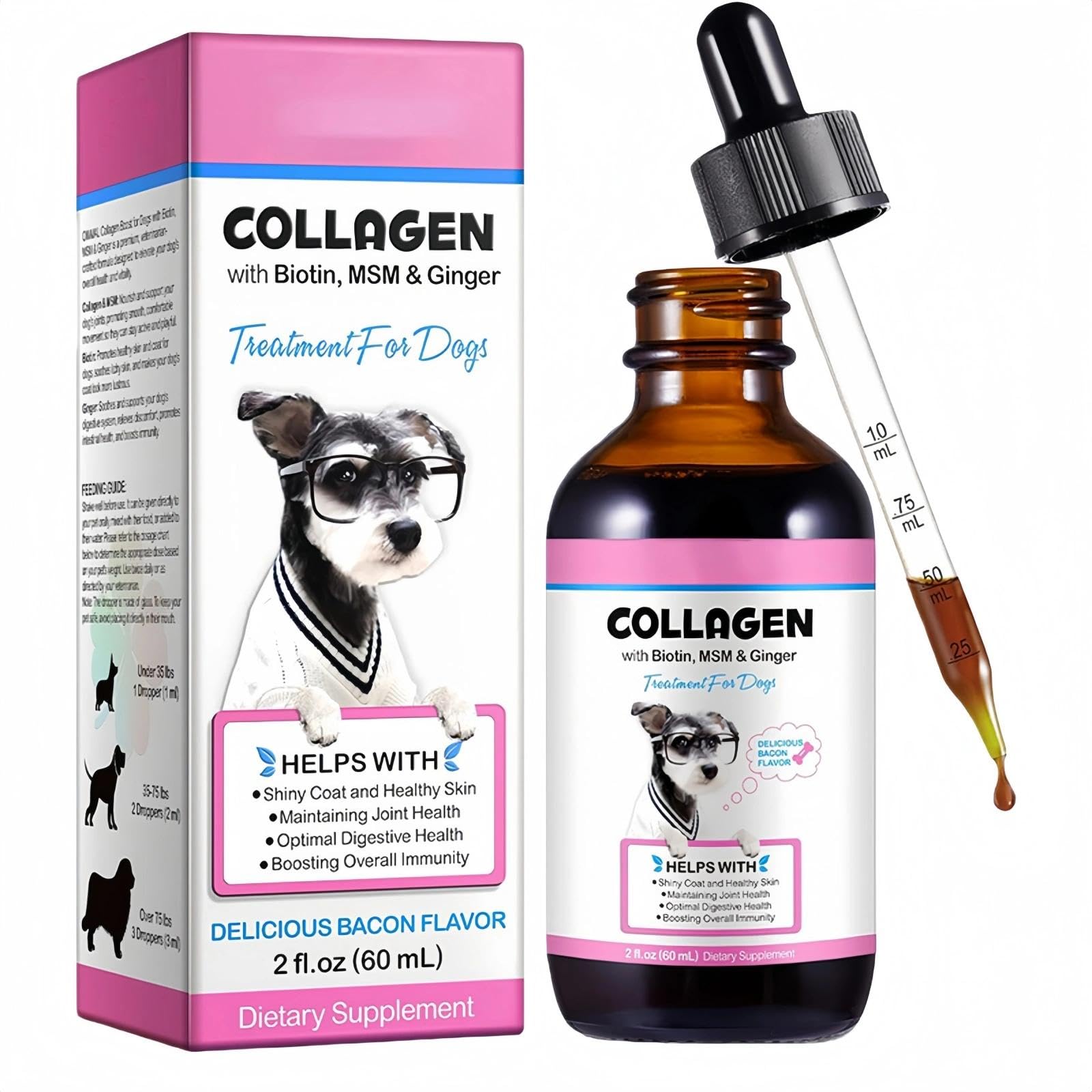 SinceReal Collagen for Dogs, Liquid Dog Collagen Drops with Biotin & Ginger, Daily-Collagen Supplements for Joints, Skin & Coat, 60ml
