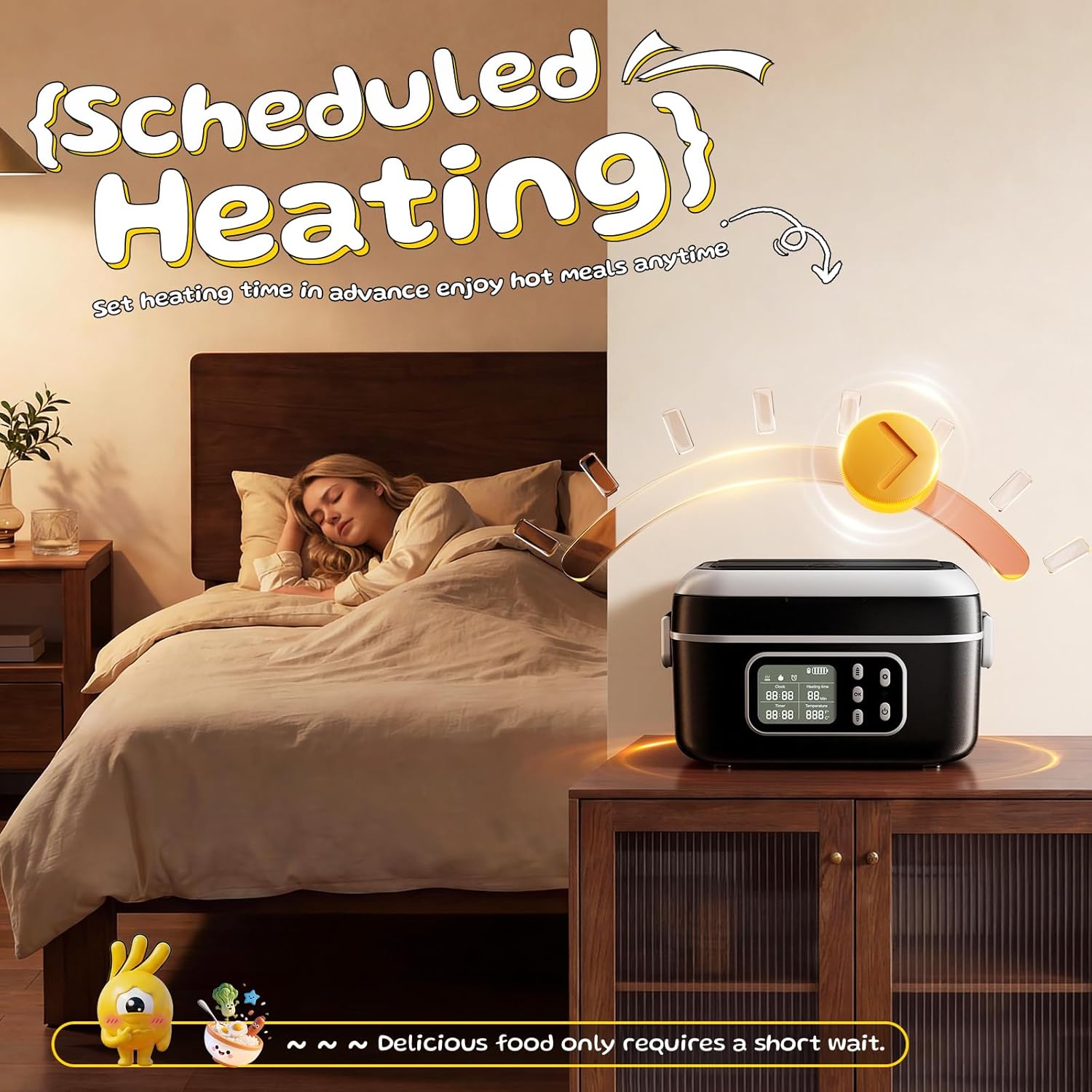 BSEED Cordless Electric Lunch Box for Adults, 27000mAh & 6.3 Cups Rechargeable Self Heating Lunch Box-Automatic Heating & Keep Warm, Portable Food Warmer with Insulated Bag for Driver/Worker/Traveller