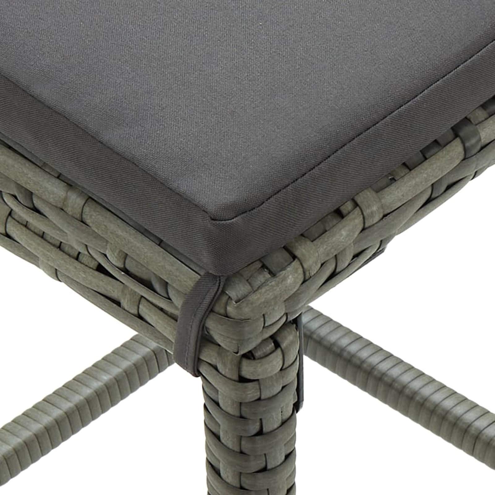 Festnight Juego de Bar de Mimbre para Exteriores de 5 Piezas, Mesas Altas y 4 Taburetes con Cojines, Muebles de Bar Jardín Exterior, Mesa con Tapa Lisa y Estante de Almacenamiento Gris#3