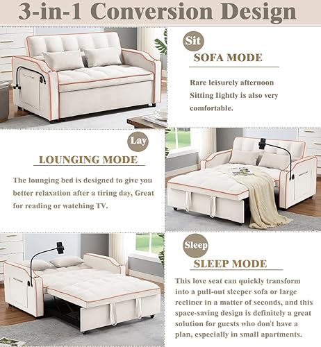 Miniatura 3 de Sofá cama convertible 3 en 1 de terciopelo para espacios pequeños, sofá cama extraíble, respaldo ajustable, almohadas lumbares (rosa)