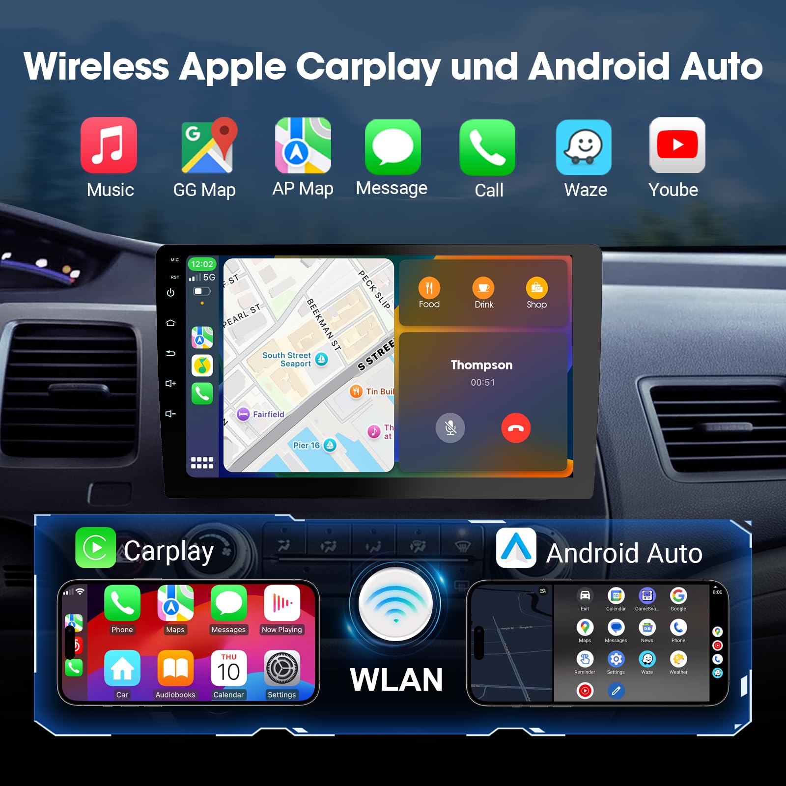 Haudio Autoradio 2 DIN Kompatibel mit Apple Carplay & Android Auto, 9 Zoll Touchscreen Autoradio mit Rückfahrkamera,GPS,Mirror Link, Sprachsteuerung, SWC/FM/AM, 25 Sets UI für alle Fahrzeuge -2+64 GB