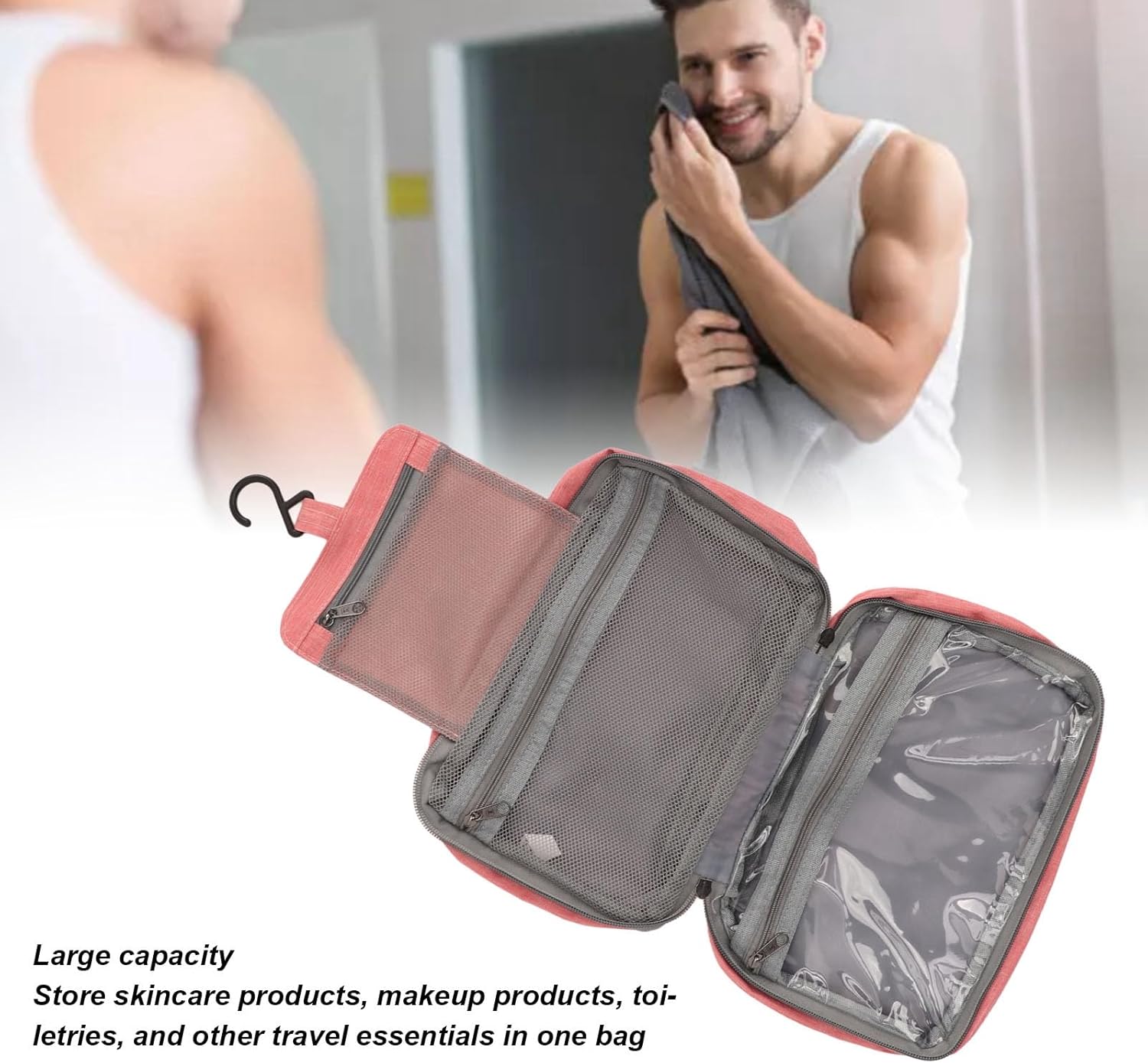 トラベルハンギングトイレタリーバッグ ハンギングトラベルコスメバッグ 折りたたみ式トイレタリーウォッシュオーガナイザーポーチ 男女兼