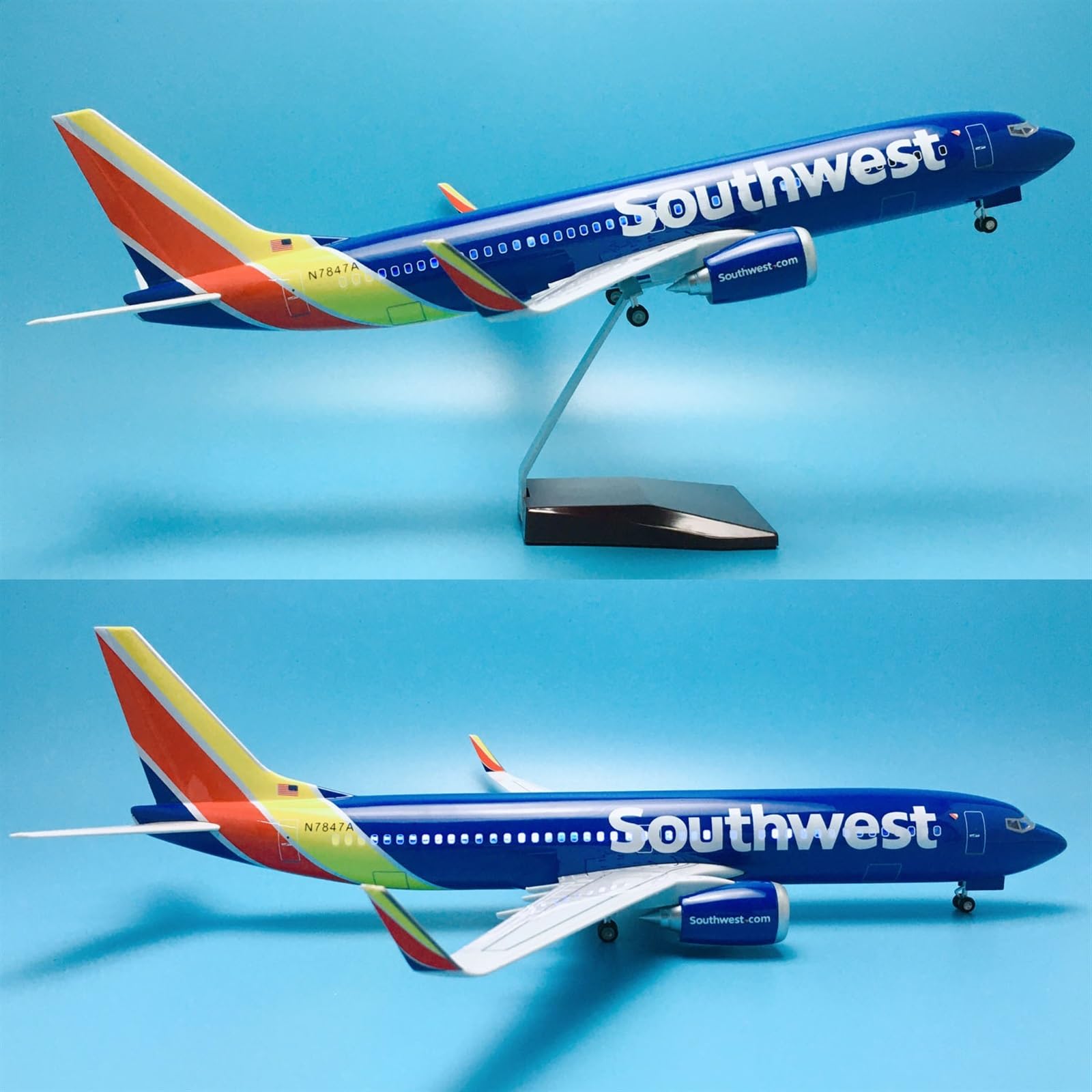 Skopiuj model samolotu 1:85 47cm z kołami i oświetleniem LED samoloty samolotowe dla Boeinga B737-800 kolekcja modeli samolotów południowo-zachodnich