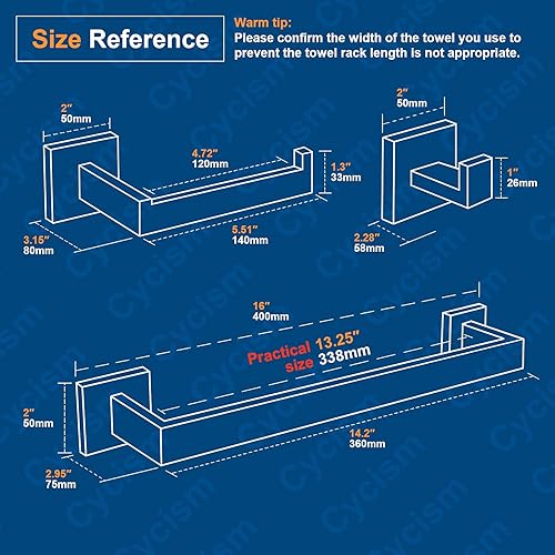 Miniatura 6 de Juego de accesorios de baño, barra de toalla negra mate, estilo cuadrado montado en la pared SUS304 juego de accesorios de acero inoxidable con