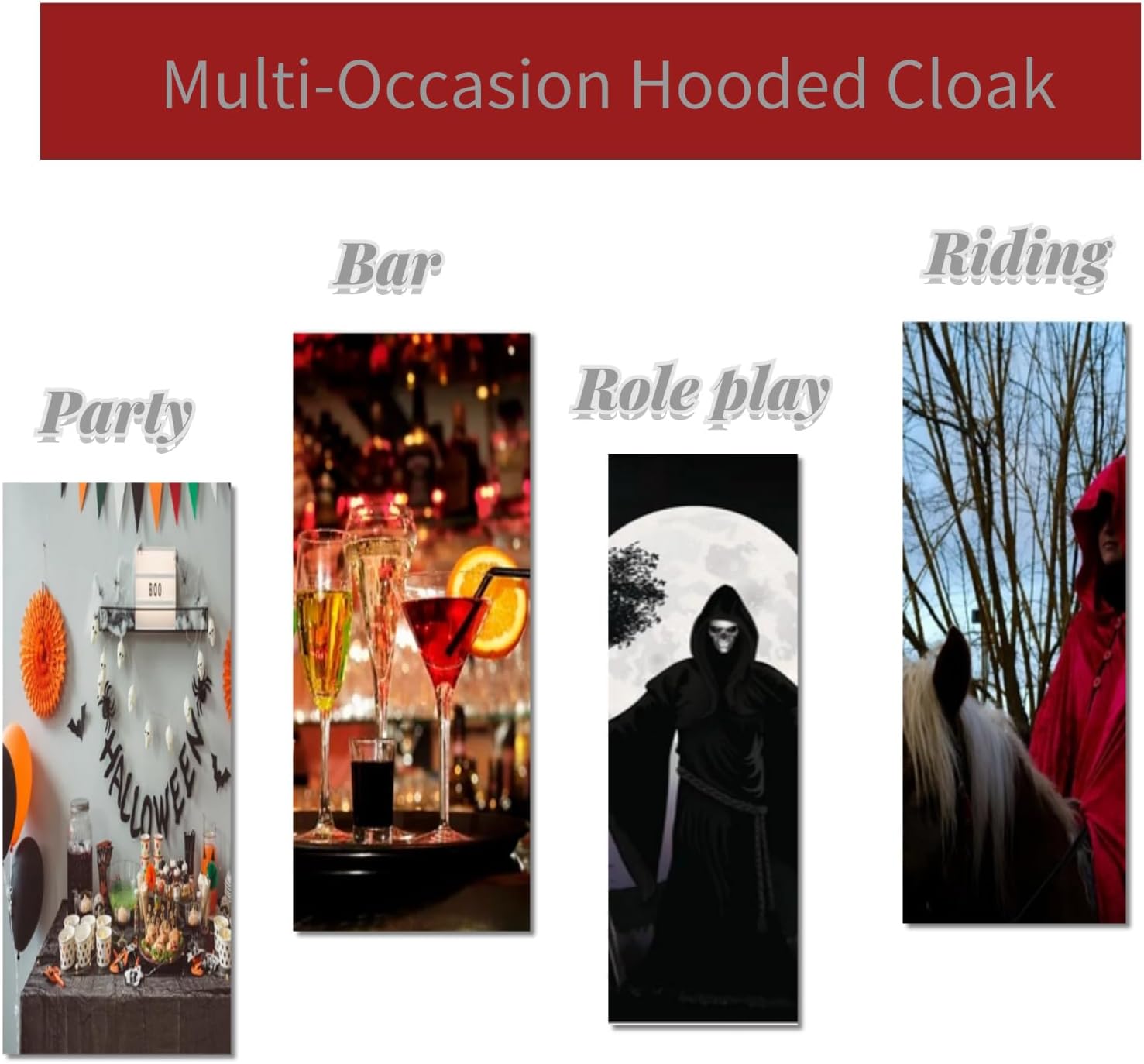 Medieval Hooded Cowl Cloak Halloween Hood Cowl Hat Wicca Pagan Hood Poncho Cosplay Costumes for Unisex Men Woman, Red