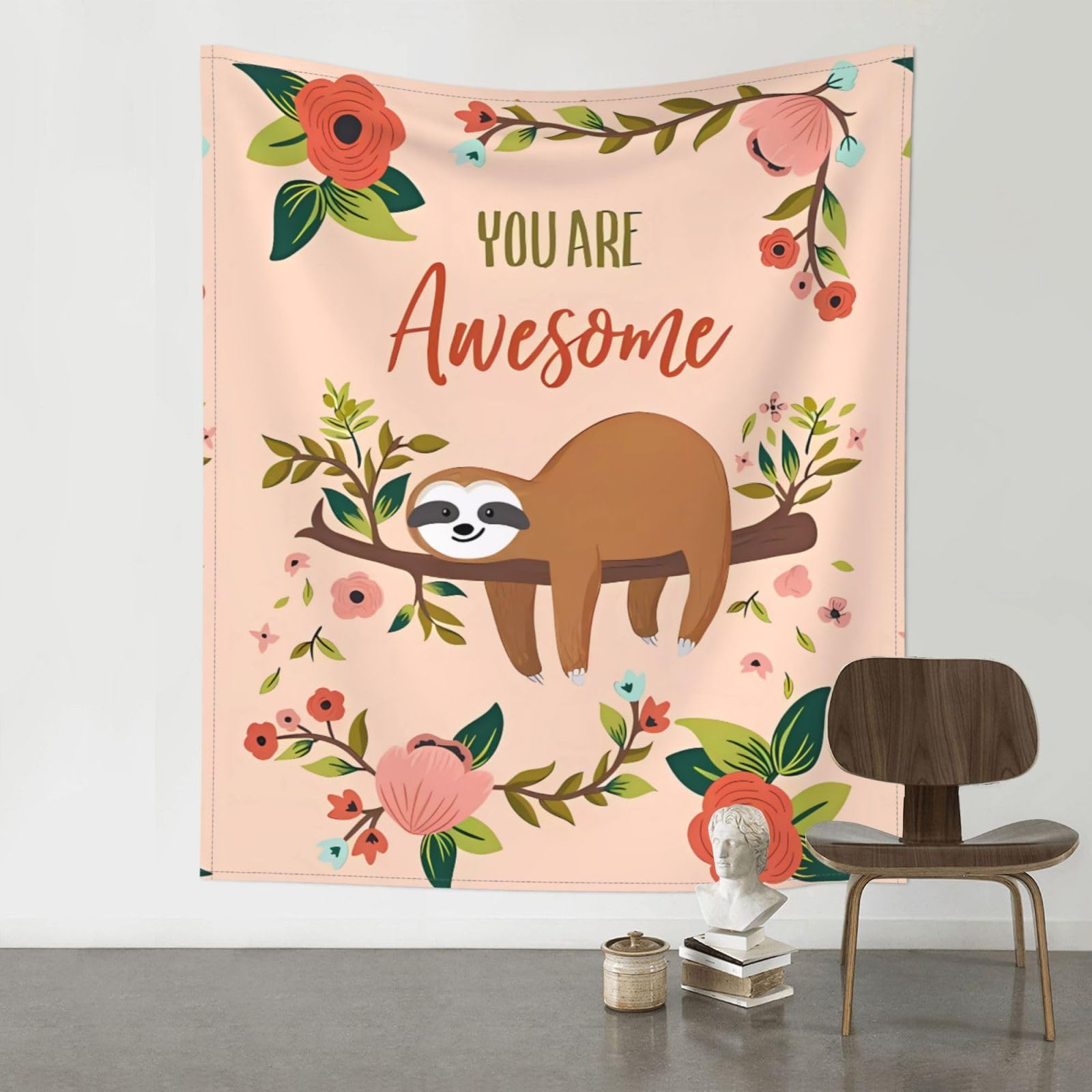 YYHWHJDE You Are Awesome Sloth Prints Wall Tapestry 60x51in - High-Grade Polyester Throw for Dorm Room Decor, Beach Blankets & Home Accent