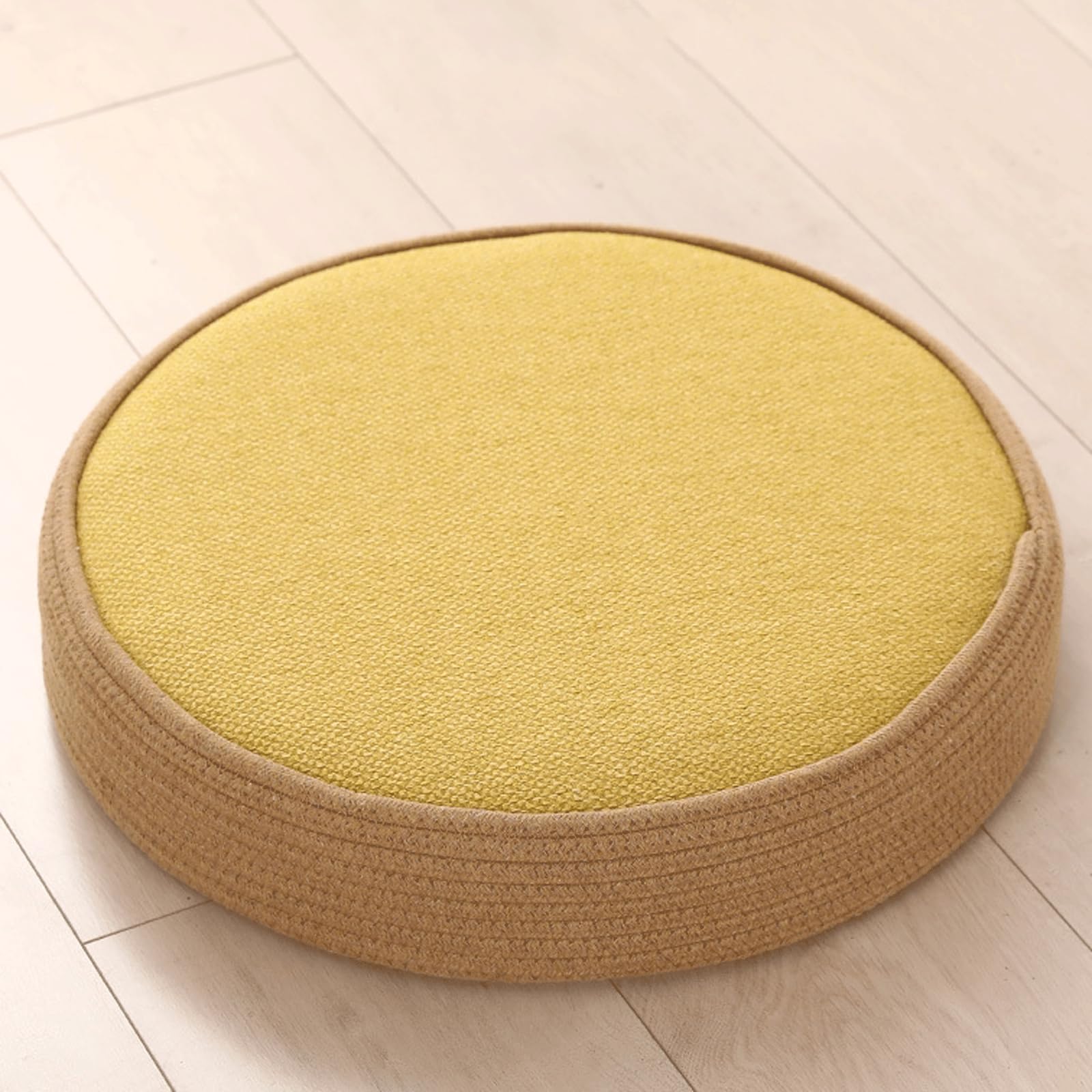 Jixinhekeji Yellow Tatami Floor Pillow Sitting Cushion,Hand-Woven Round Putuan Floor Cushion, Meditation Japanese Floor Cushion(Size:(Dia) X(H) 40 X10cm/15.8"X4" (Appr),Color:yellow)