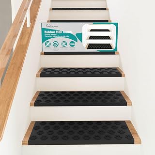Rubber Stair Treads - 30" x 10", 6 Pack, Black, Non-Slip, Indoor & Outdoor