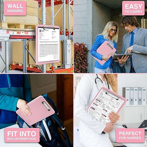 Miniatura 7 de Sooez Portapapeles con almacenamiento, portapapeles de almacenamiento de plástico con clip de perfil bajo, tableros de clip de enfermería plegables,