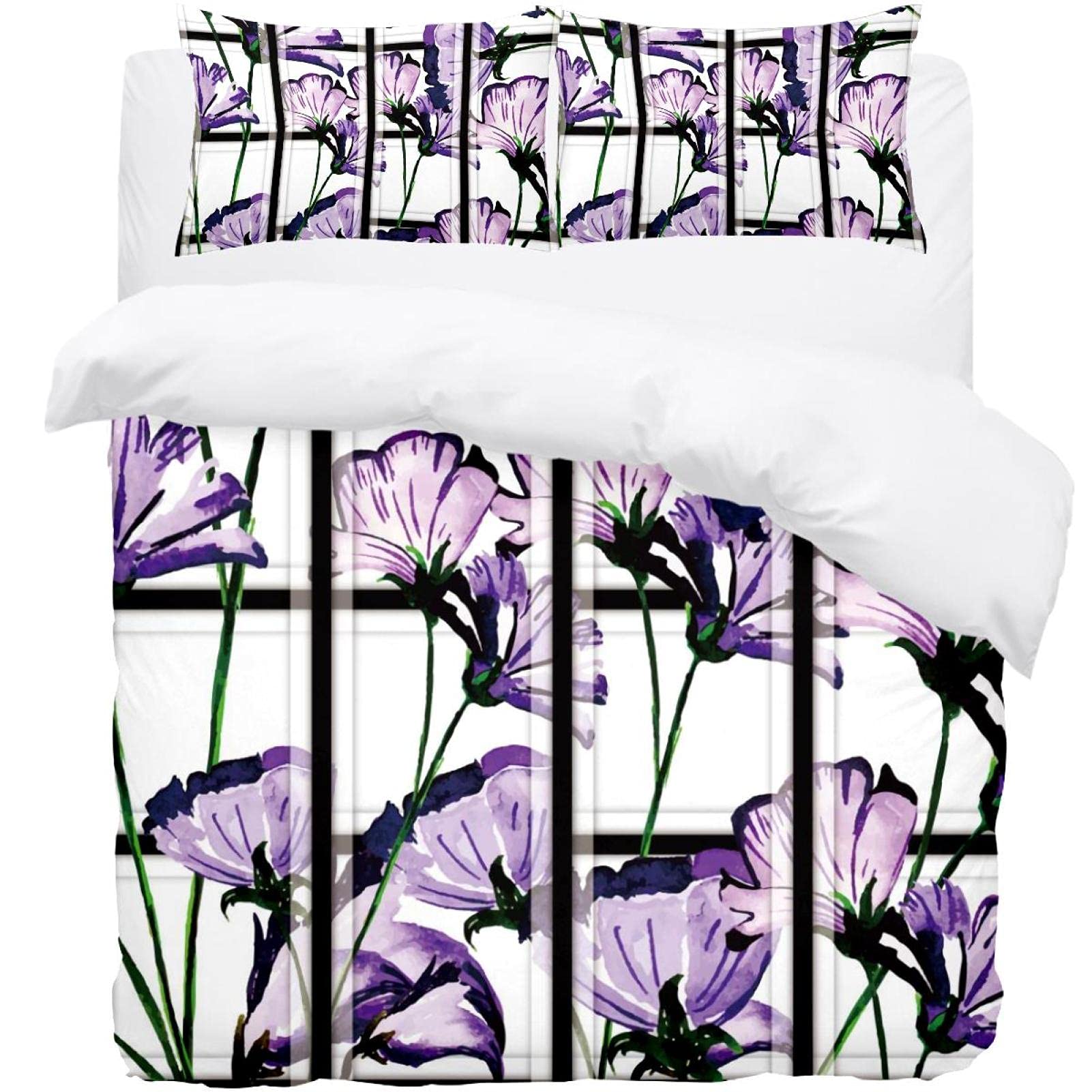 Parure de lit motif floral violet aquarelle housse couette facile d'entretien