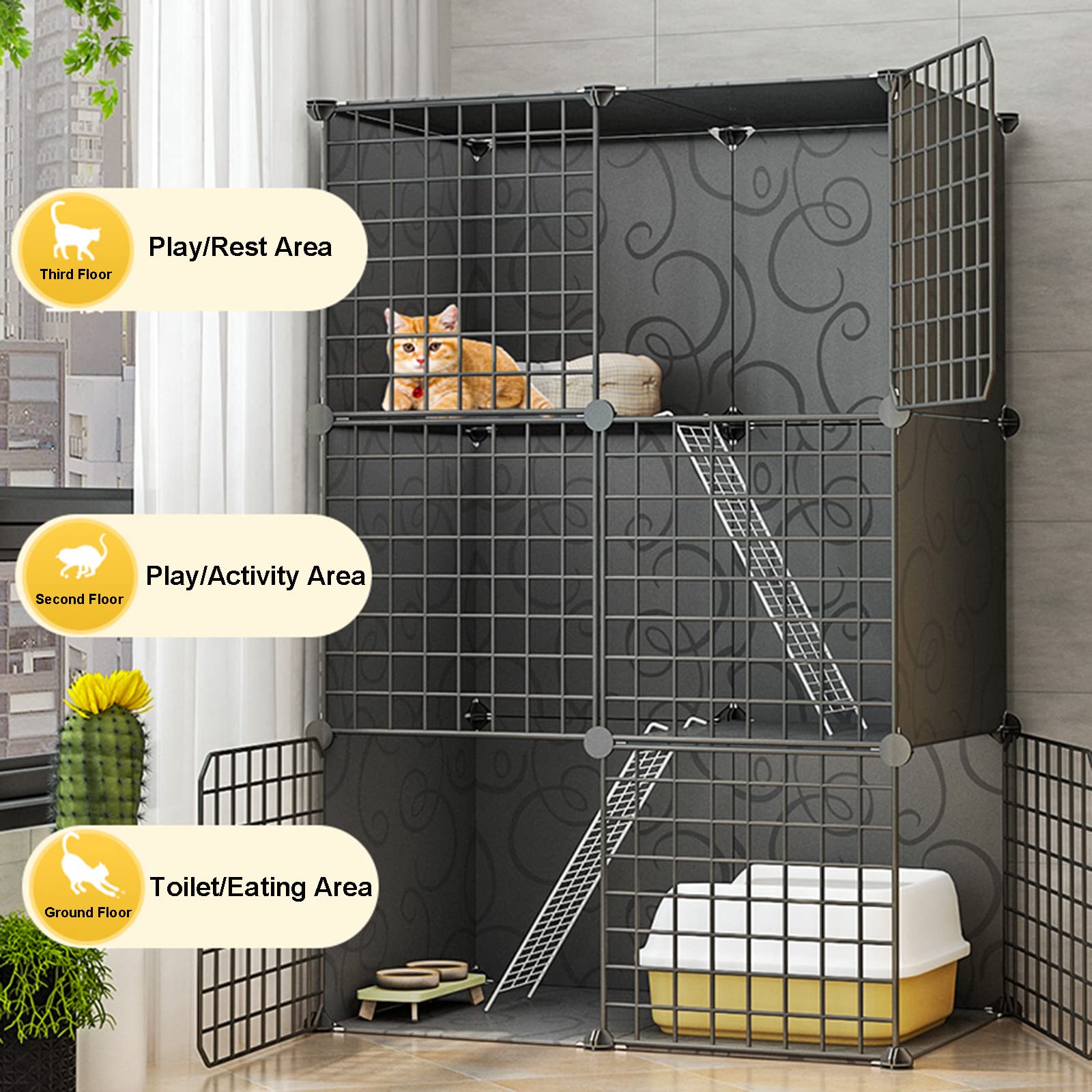 Generico Gabbia per Gatti da Interno di Grandi Dimensioni, Pieghevole, Adatta a Piccoli Animali, in Metallo, Ideale per balconi e balconi (75 * 39 * 84 cm)