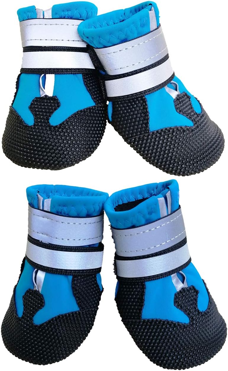 Ewolee Dog Shoes, Dog Protective Boot, Set of 4 Boots for Dogs Paws, Waterproof Dog Shoes with Adjustable Reflective Straps and Anti Slip Sole for Small Medium Large Dogs (Blue, L)