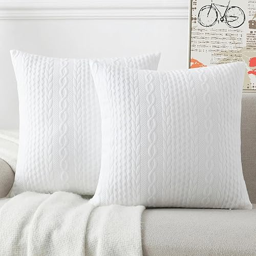 Miniatura 7 de Cikary Juego de 2 fundas de almohada decorativas de 24 x 24 pulgadas para sofá cama con patrón de cuerda trenzada elevada, fundas de almohada