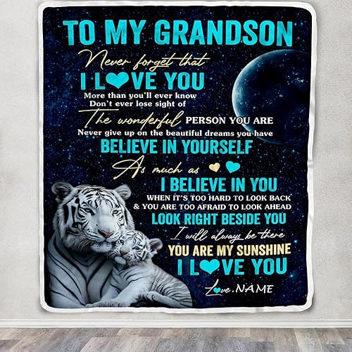 Miniatura 3 de Manta personalizada con texto en inglés To My Grandson from Grandma Grandpa Never Forget I Love You, manta de forro polar personalizada con texto en