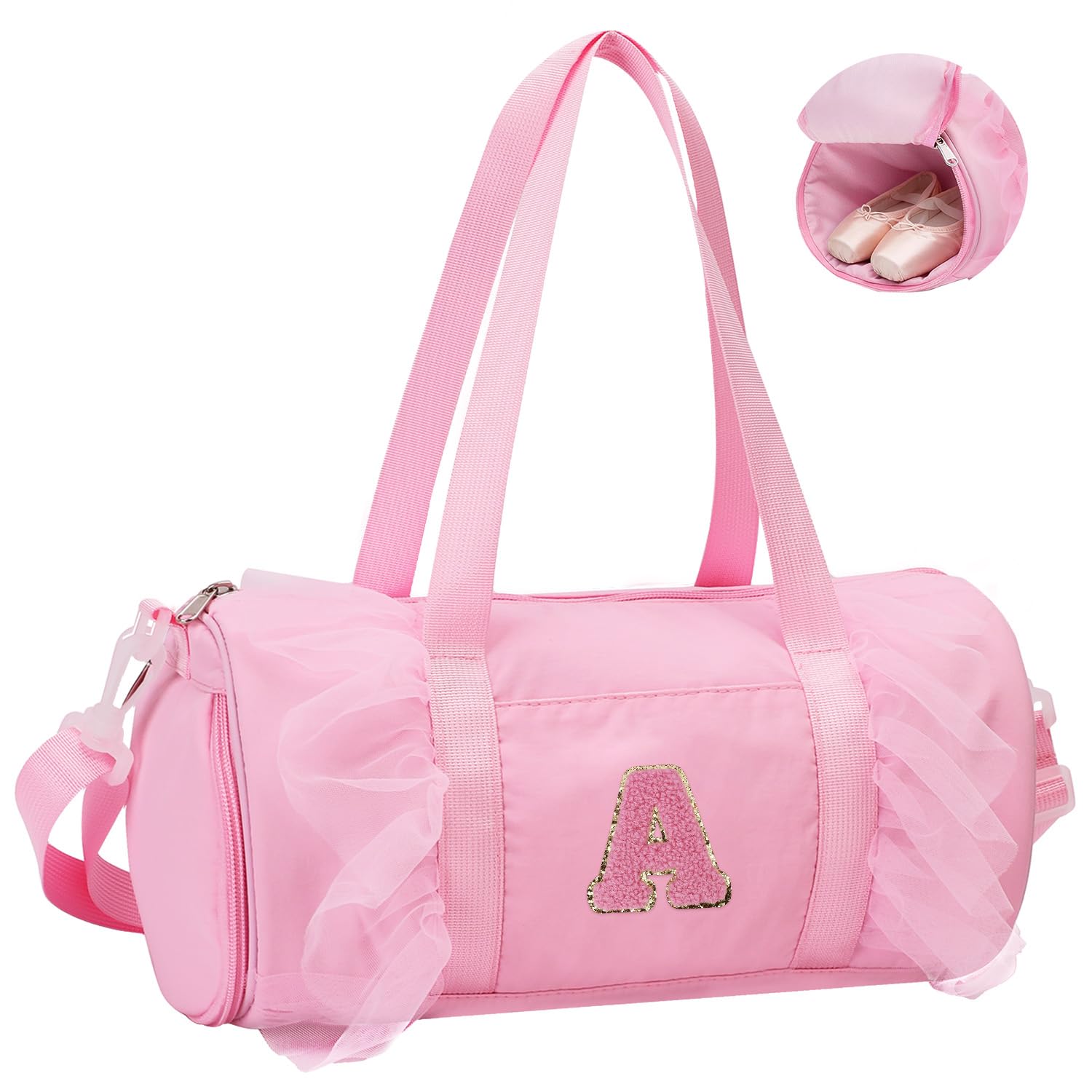 Dance Bag for Girls 4-6, Personalized Initial Letter Ballet Duffle Bag with Shoes Compartment, Kids Ballet Bag (Pink A)