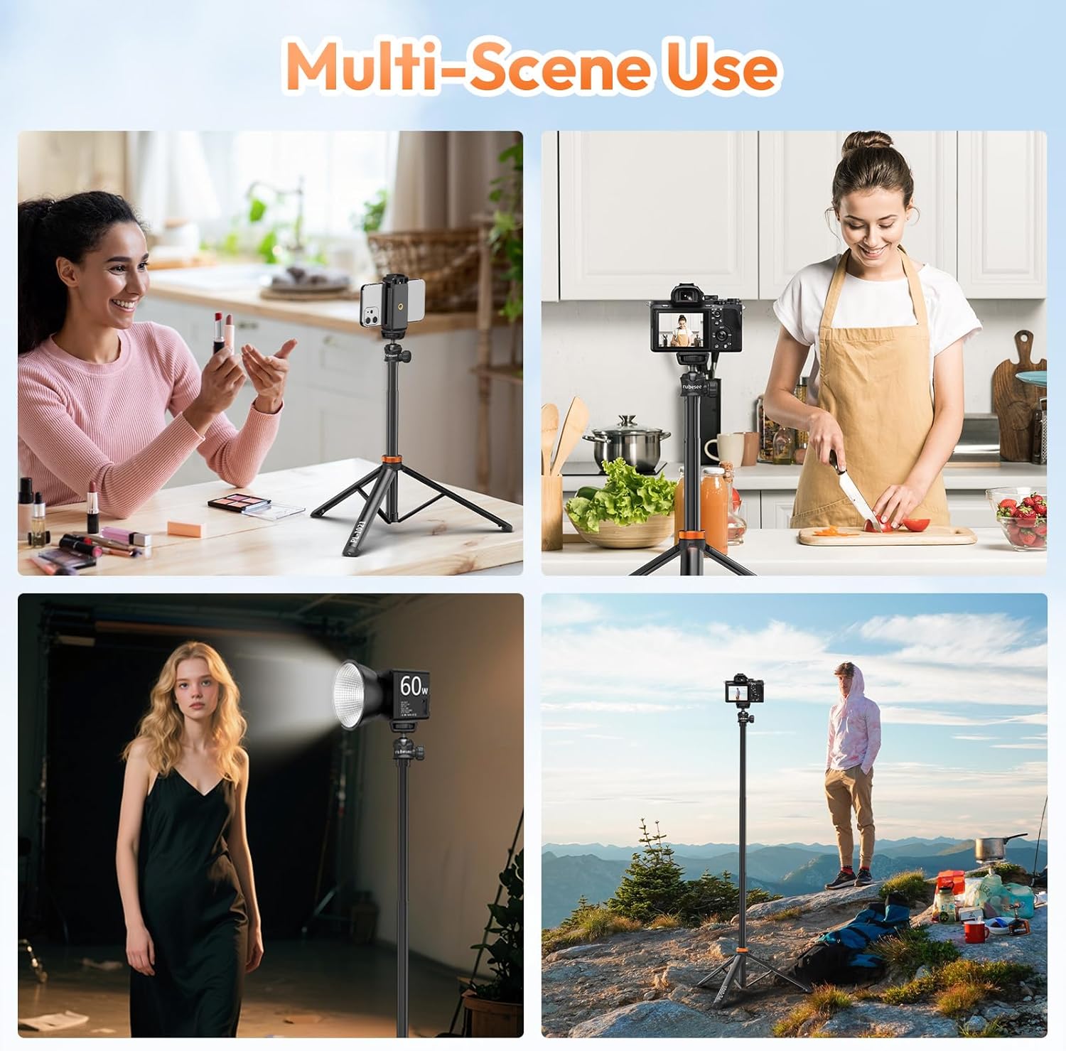 Extendable Tripod Aluminum, 79" Portable Adjustable Light Stand with 1/4" Screw, 360° Ball Head Camera Phone Tripod for Camera Video Light Smartphone, Lightweight for Travel