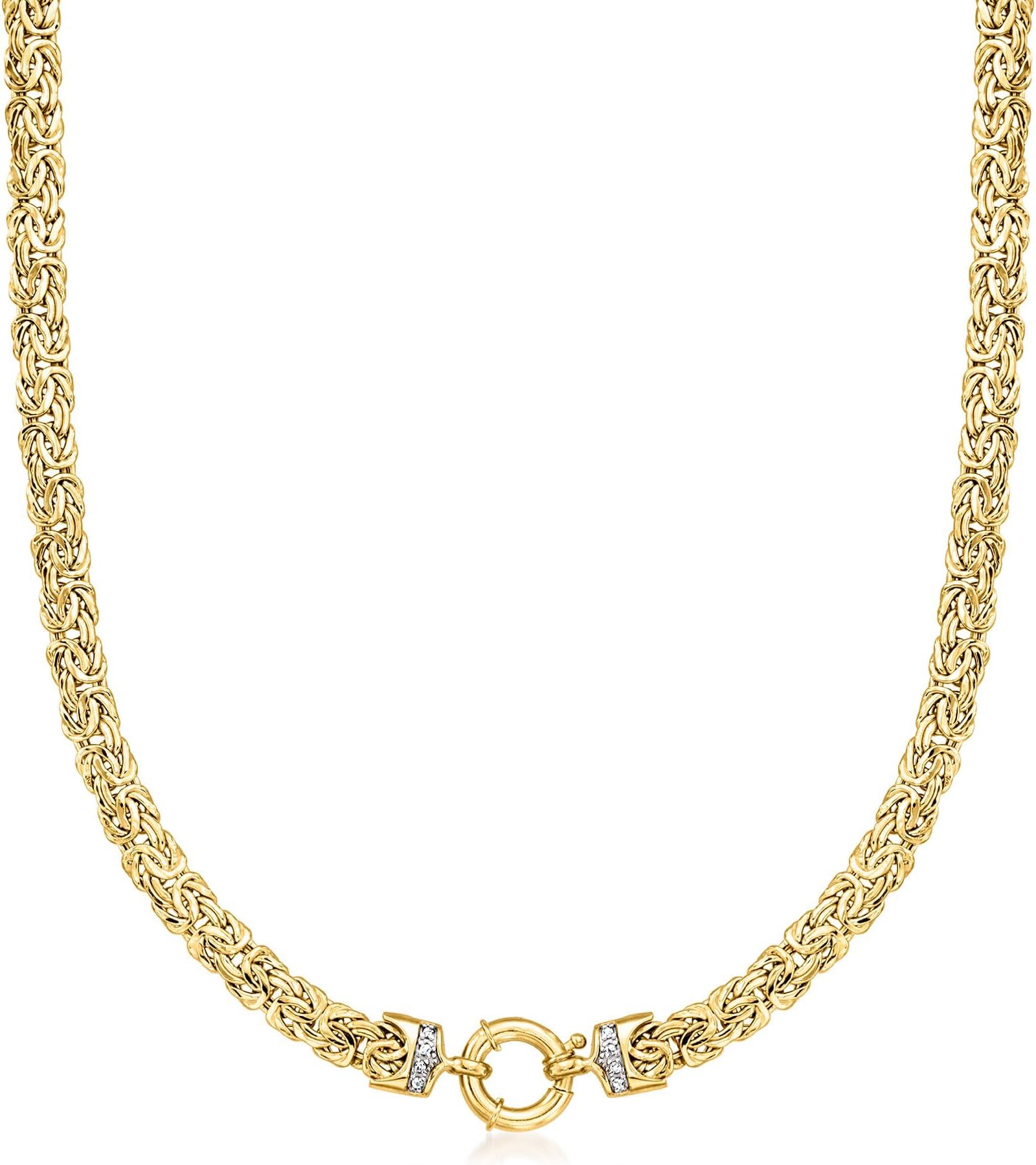 14kt Yellow Gold Flat Byzantine Necklace With Diamonds