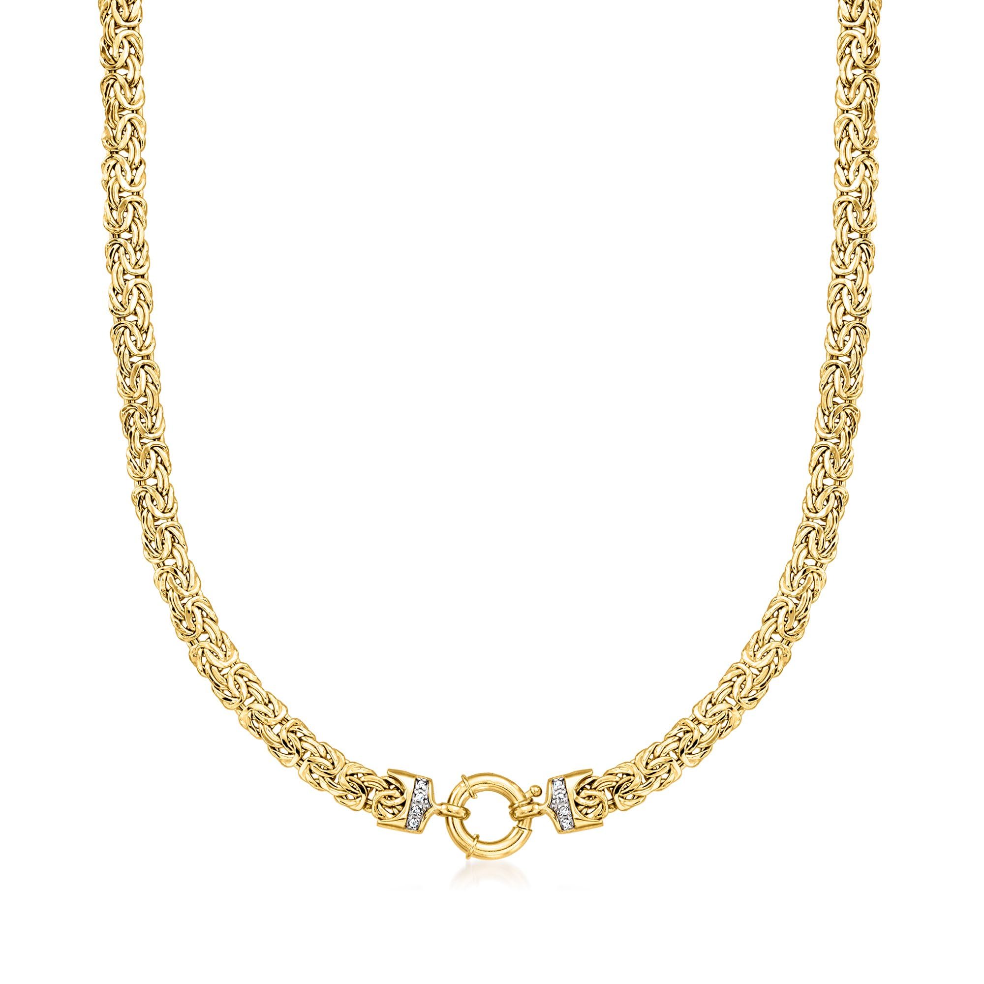 14kt Yellow Gold Flat Byzantine Necklace With Diamonds