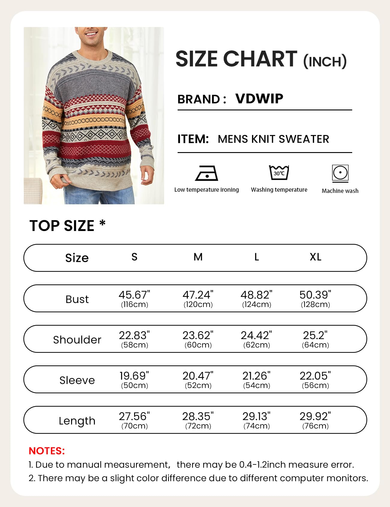 Rxozrxoz Herren Herbst Winter Vintage Gestreifter Pullover Übergröße Langarm Casual Pullover