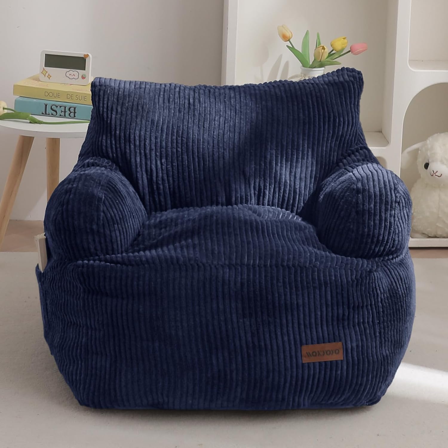 MAXYOYO Kids Bean Bag Chair, Stuffed Toddler Bean Bag Sofa with Filler Cozy for Boys and Girls, Lazy Sofa with Pocket Floor Chair for Gaming, Reading, Navy Standard Navy