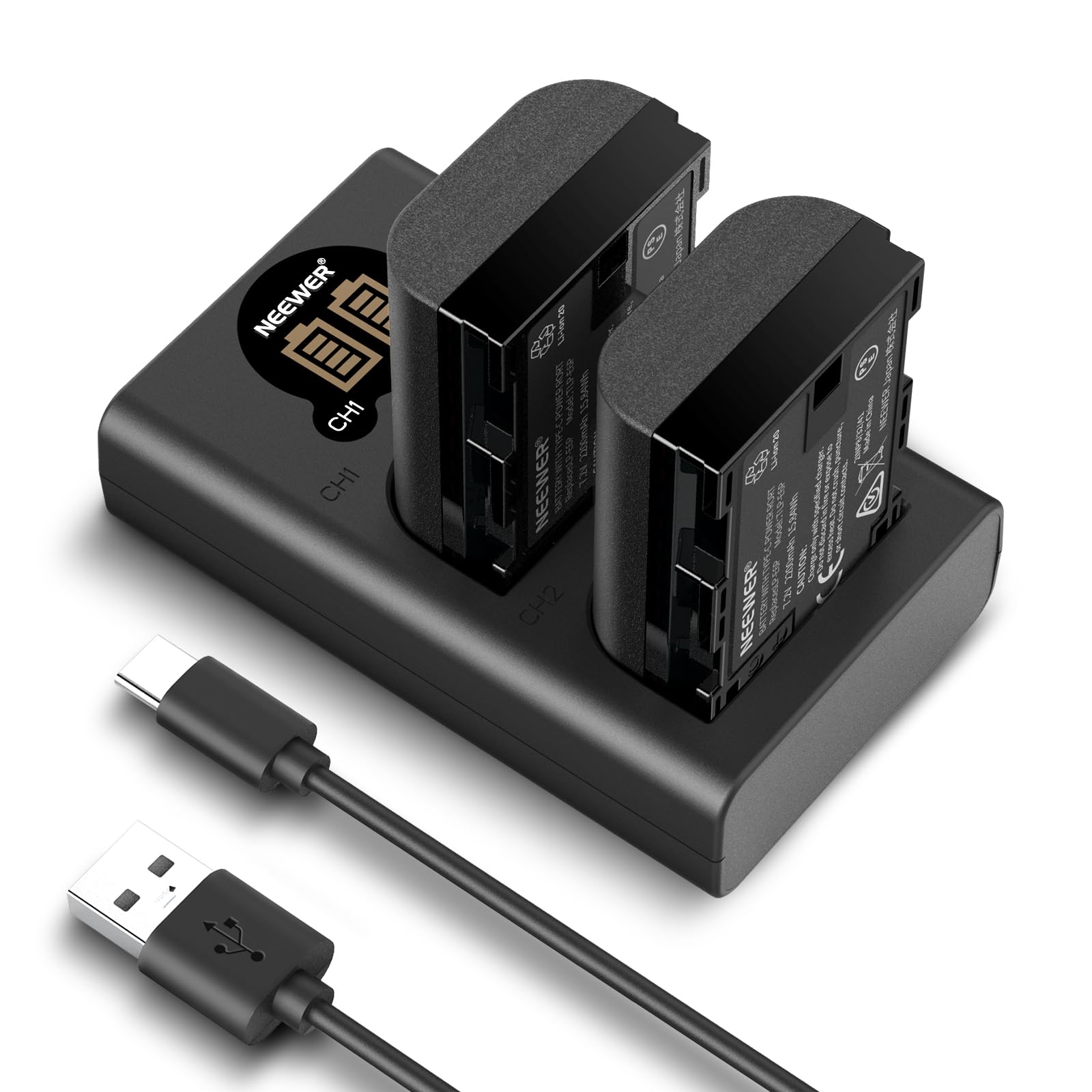 NEEWER Replacement Battery and Charger Set for LP-E6P/LP-E6NH/LP-E6N/LP-E6, 2 Pack 2200mAh Batteries and Vertical USB Dual Charger, Compatible with Canon EOS R5 Mark II R5 R6 R7 R 5DIV 7DII 80D 90D