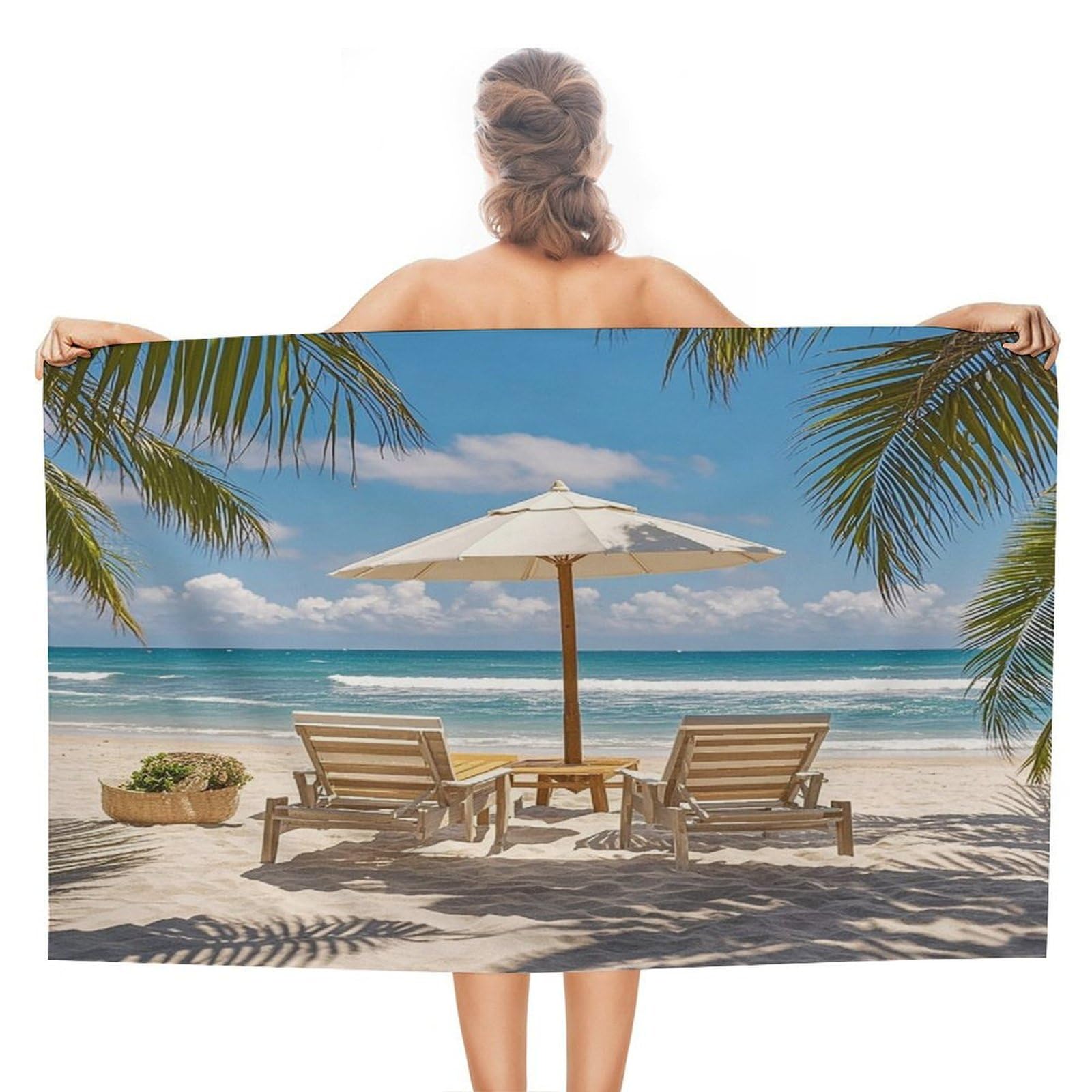 VstaDank Ocean Beach Theme Bath Towel Stylish Double-Faced Pile Travel Towel Soft Absorbent Beach Towel for Pool Swim Sports Camping Adults Gift 51X31 Inch