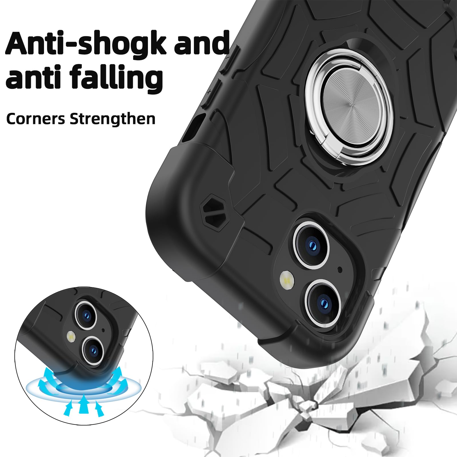Coque hybride en caoutchouc souple pour iPhone avec béquille, antichoc (rouge + bleu, iPhone 15 6,1")