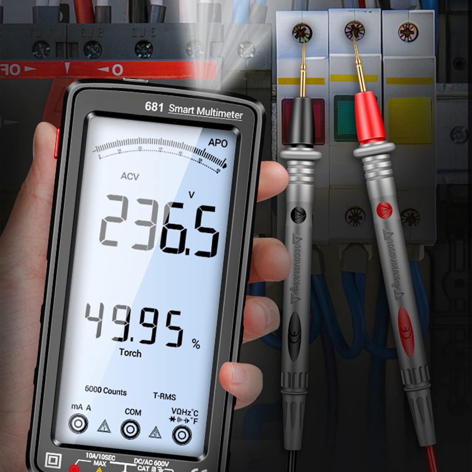 ANENG 681 6000 liczy cyfrowy multimetr Smart Anti-burn Akumulator uniwersalny miernik NCV 5-calowy duży tester LCD z podświetlaną latarką dla napięcia Prąd Rezystancja