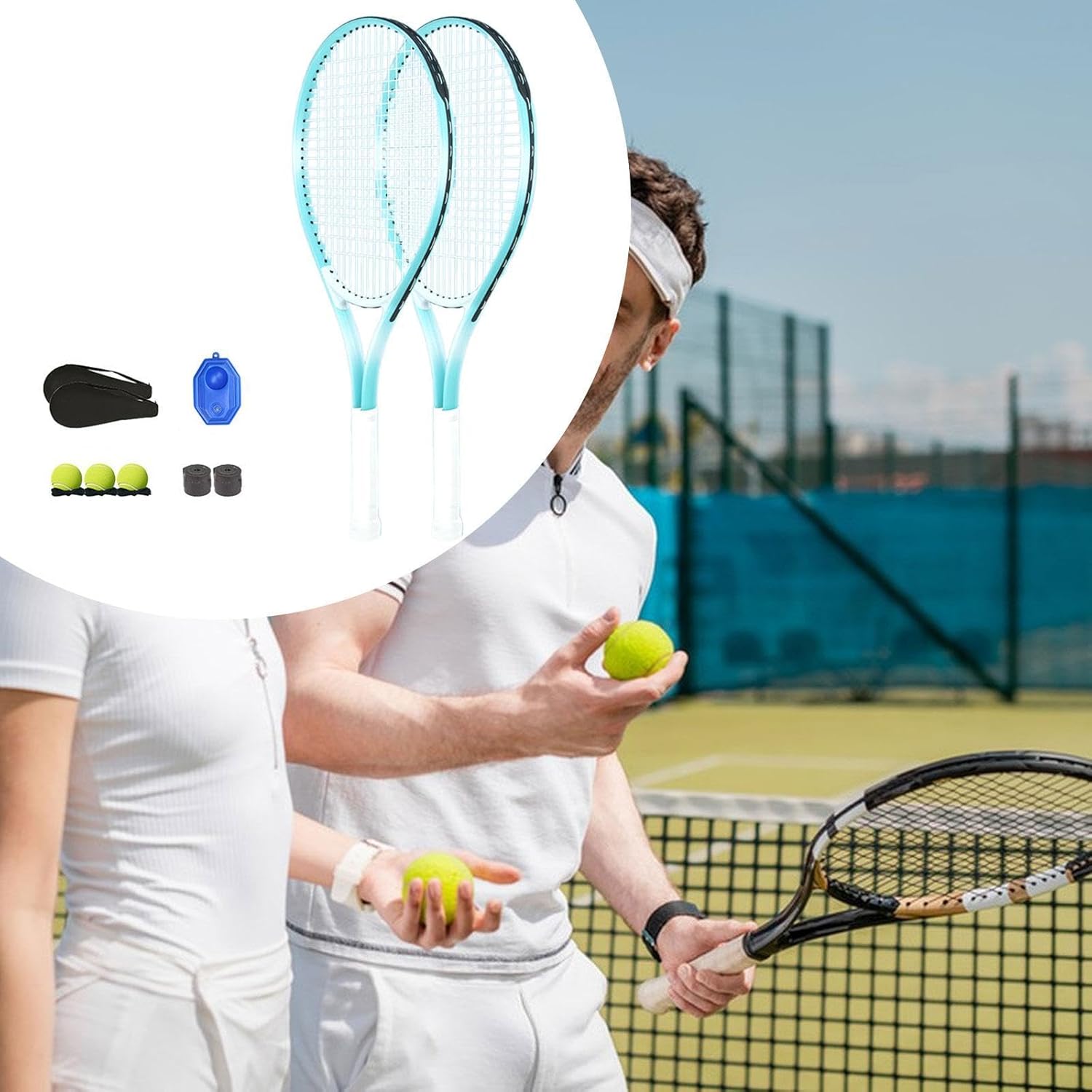 YIJU Tennis Racquet Set with Tennis Trainer Rebound Balls Lightweight Gift Anti Slip Grip Tennis Training Equipment for Backyard