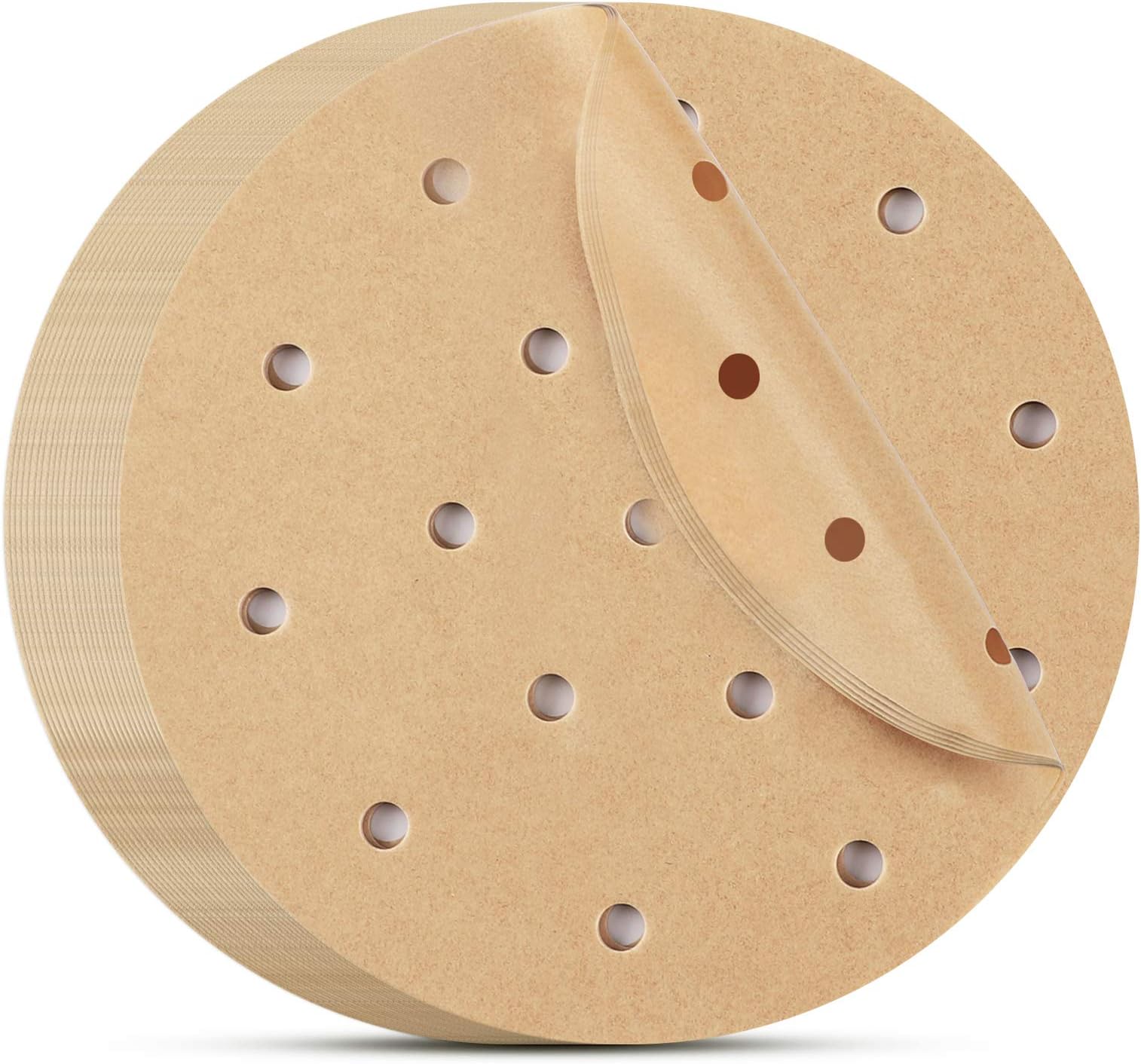 Beasea Air Fryer Round Liners 6 Inch, 200pcs Parchment Paper Unbleached Filter Paper Perforated Parchment Paper Bamboo Steamer Papers for Air Fryer and Steaming Basket
