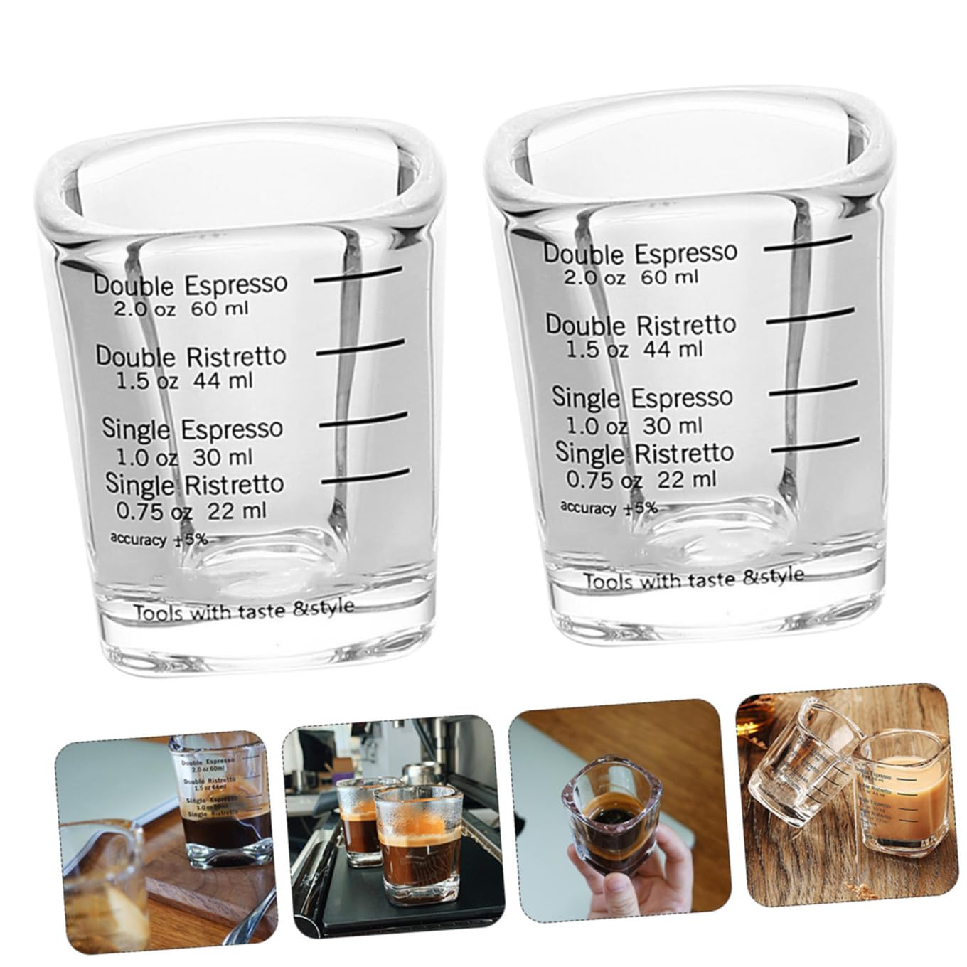 Lurrose 6 Stück Espressotassen aus Borosilikatglas mit Skala 60 ml Messbecher für Kaffee und Tee Hitzebeständig Kreatives Design für Zuhause und Schule