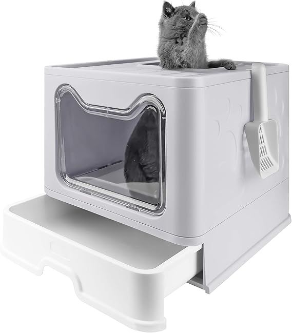 Bolux Foldable Cat Litter Box with Lid, Extra Large Litter