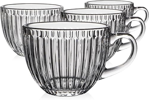 Miniatura 9 de Artena Tazas de café de vidrio de 15 onzas, tazas de café, tazas de té transparentes acanaladas, vasos de café helado, bonitos accesorios de barra