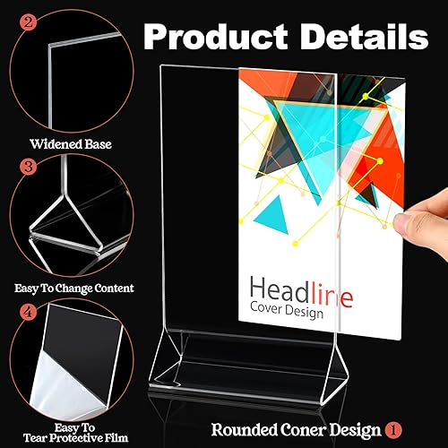 Miniatura 3 de Sintuff Soporte de exhibición de acrílico transparente, soporte vertical para letreros de 5 x 7 pulgadas, soporte de doble cara para mesa de boda,