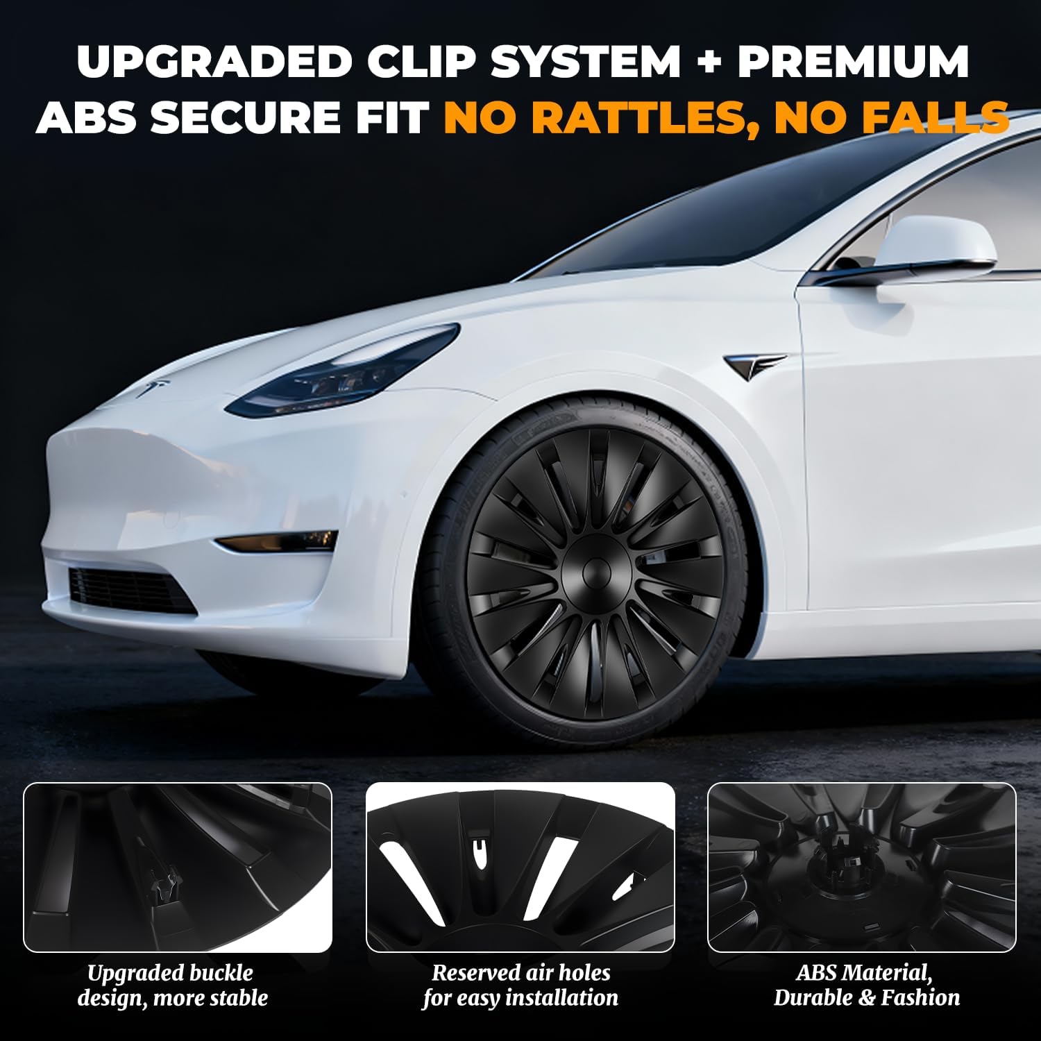 19 Inch Wheel Covers for Tesla Model Y 2020-2024, 4Pcs Matte Black ABS Hubcaps with Rim Protectors, Compatible with 2020-2024 Model Y, Not Compatible with Tesla Y Juniper 2026