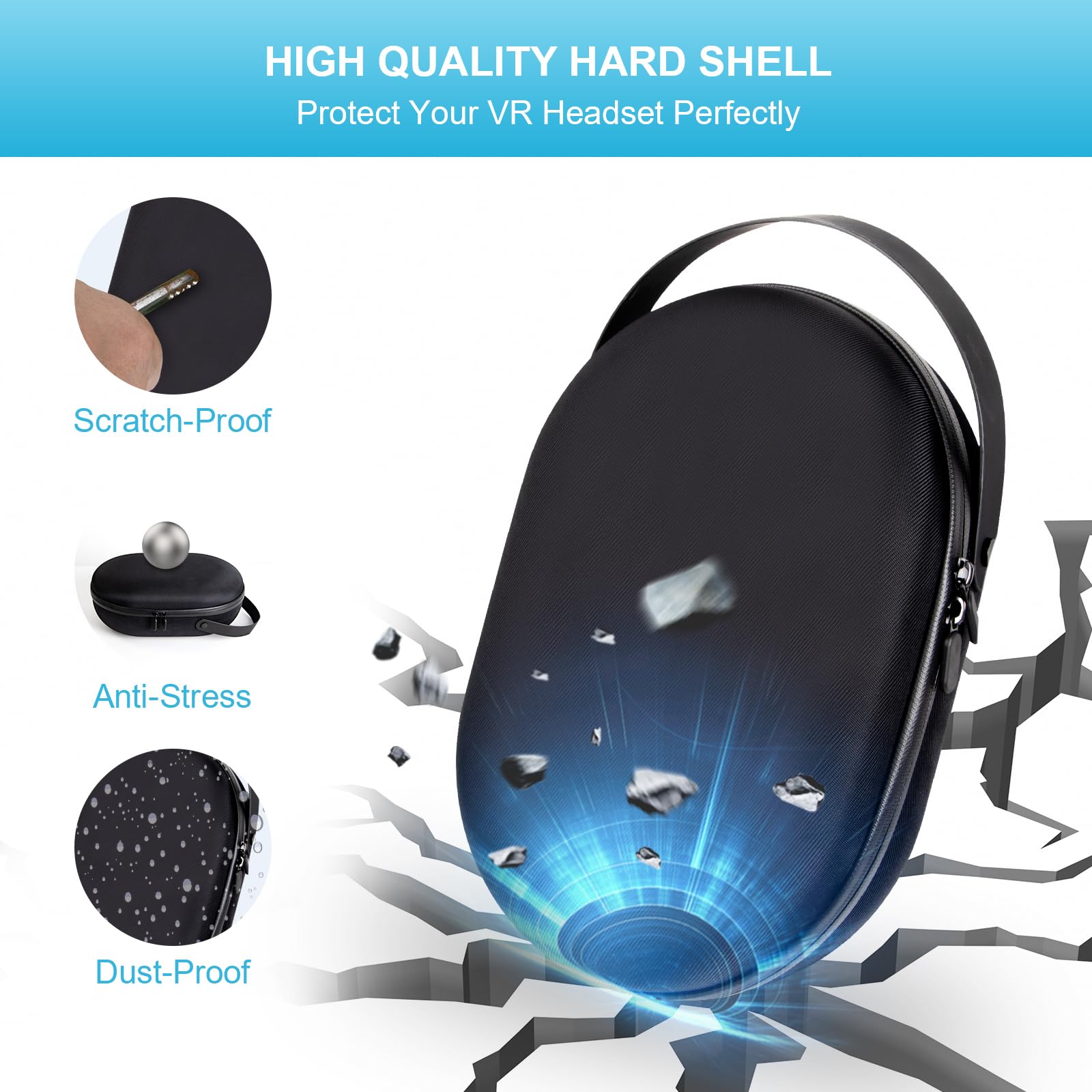 Qoosea Harte Tragetasche für Apple Vision Pro, Anti-Drop Schützende Hülle mit Mesh-Tasche, Großer Space Eva-Hartschalenkoffer Schutz Tasche Tragbare VR-Koffer (Schwarz)