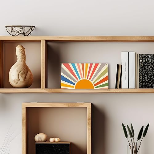 Miniatura 9 de Letrero abstracto de madera con estampado de sol y rayos de sol, estilo bohemio, para colgar en la pared, moderno de mediados de siglo, bohemio para