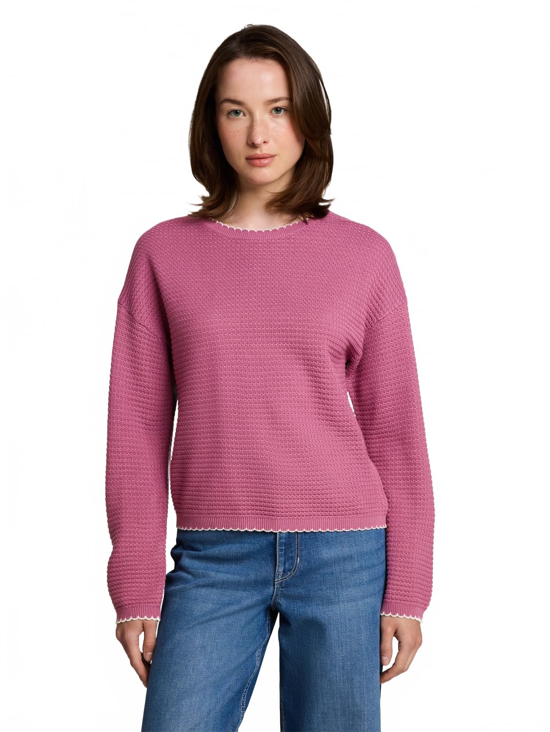 Tom Tailor Damen 1052688 Strickpullover mit gewelltem Saum (1er Pack)