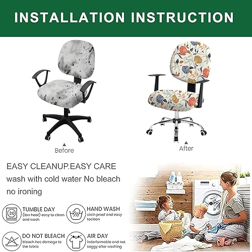 Miniatura 5 de GOSTADY Funda elástica para silla de oficina, funda elástica para silla de computadora, funda giratoria universal para silla de escritorio, lavable,