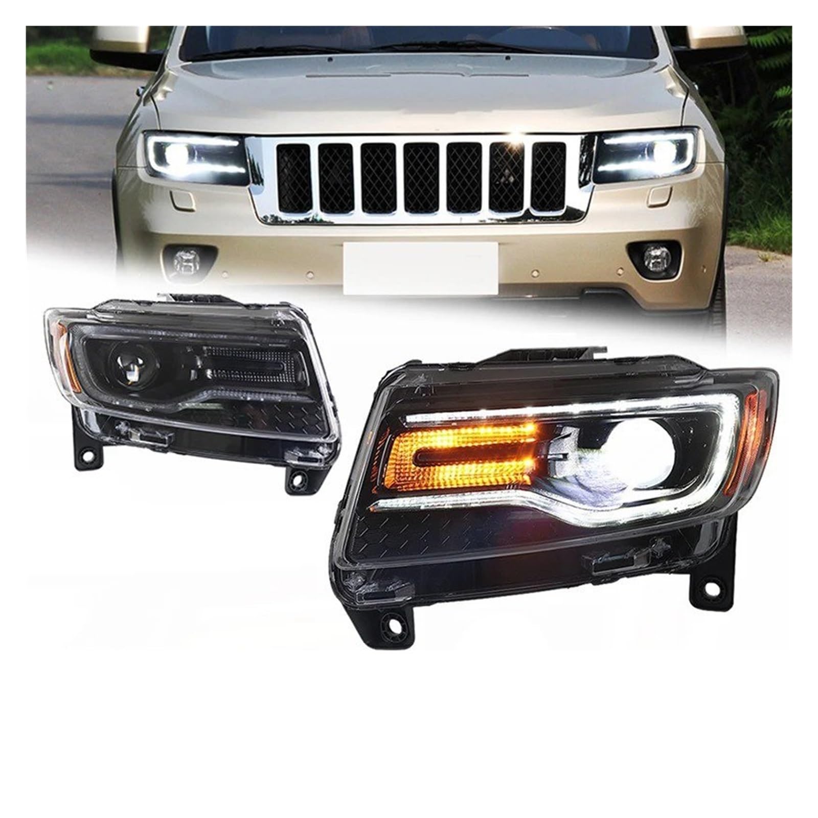 Faro Proiettore Anteriore 1 Coppia Per Compass Per Rand Per Cherokee 2011-2015 Fari Per Auto Gruppo Ottico LED Completo Lente Proiettore(Xenon Sliver 1pair,RHD)