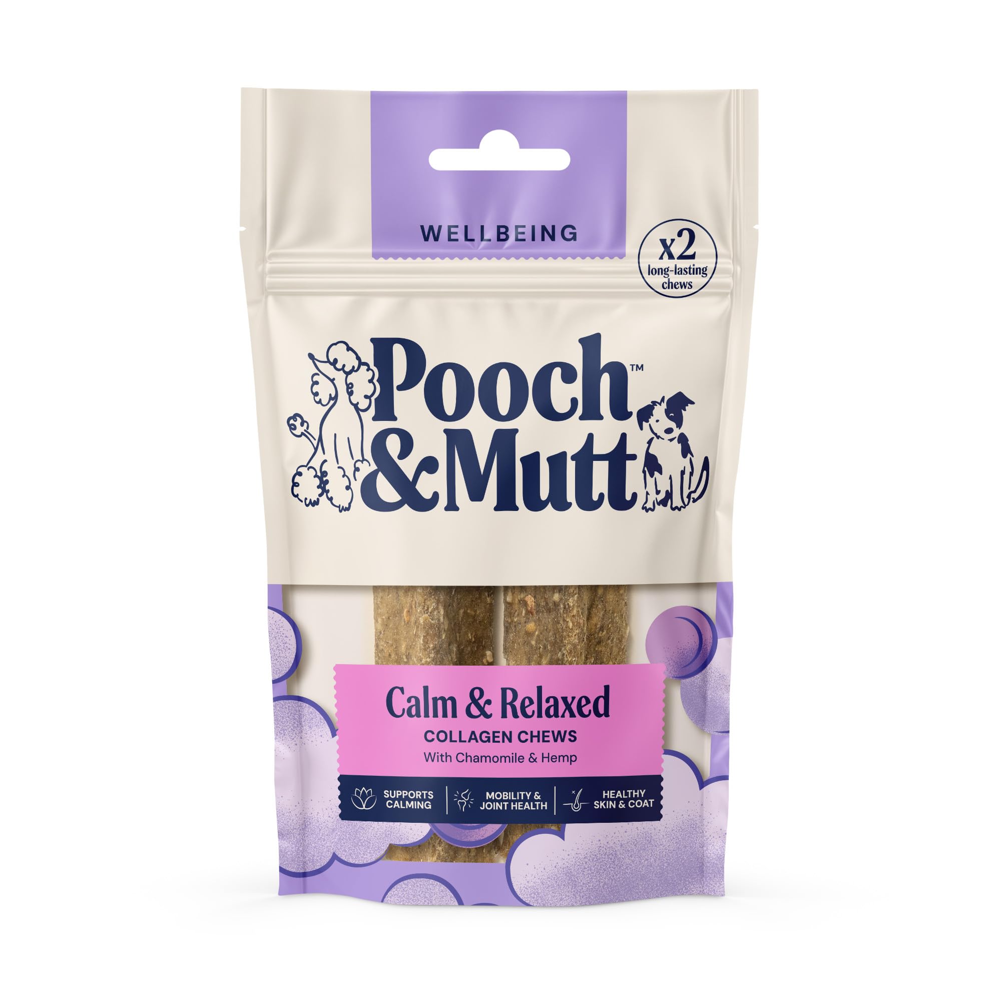 Pooch & Mutt - Calming Collagen Chew Treat, Beef Collagen Dog Chews for Calming, 110g (2 chews)