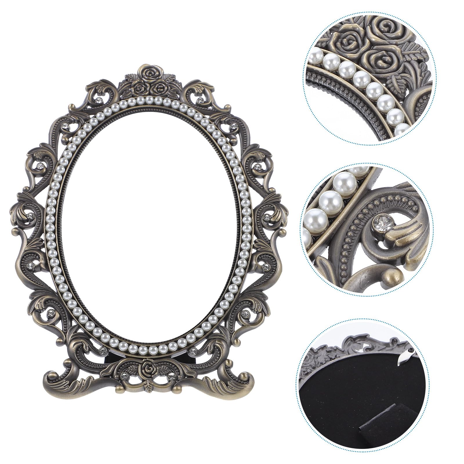 Schminkspiegel mit Stabiler Basis aus Zinklegierung Vintage Eleganter und Hochauflösender Oberfläche im Silbernen Retro Design für Makeup und Rasur