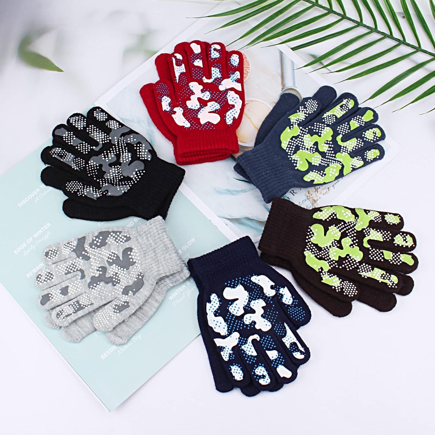 Stondino 6 Pairs Toddler Gloves for Kids Winter Gloves Kids Stretchy Warm Knit Gloves for Boys Girls Christmas Gift