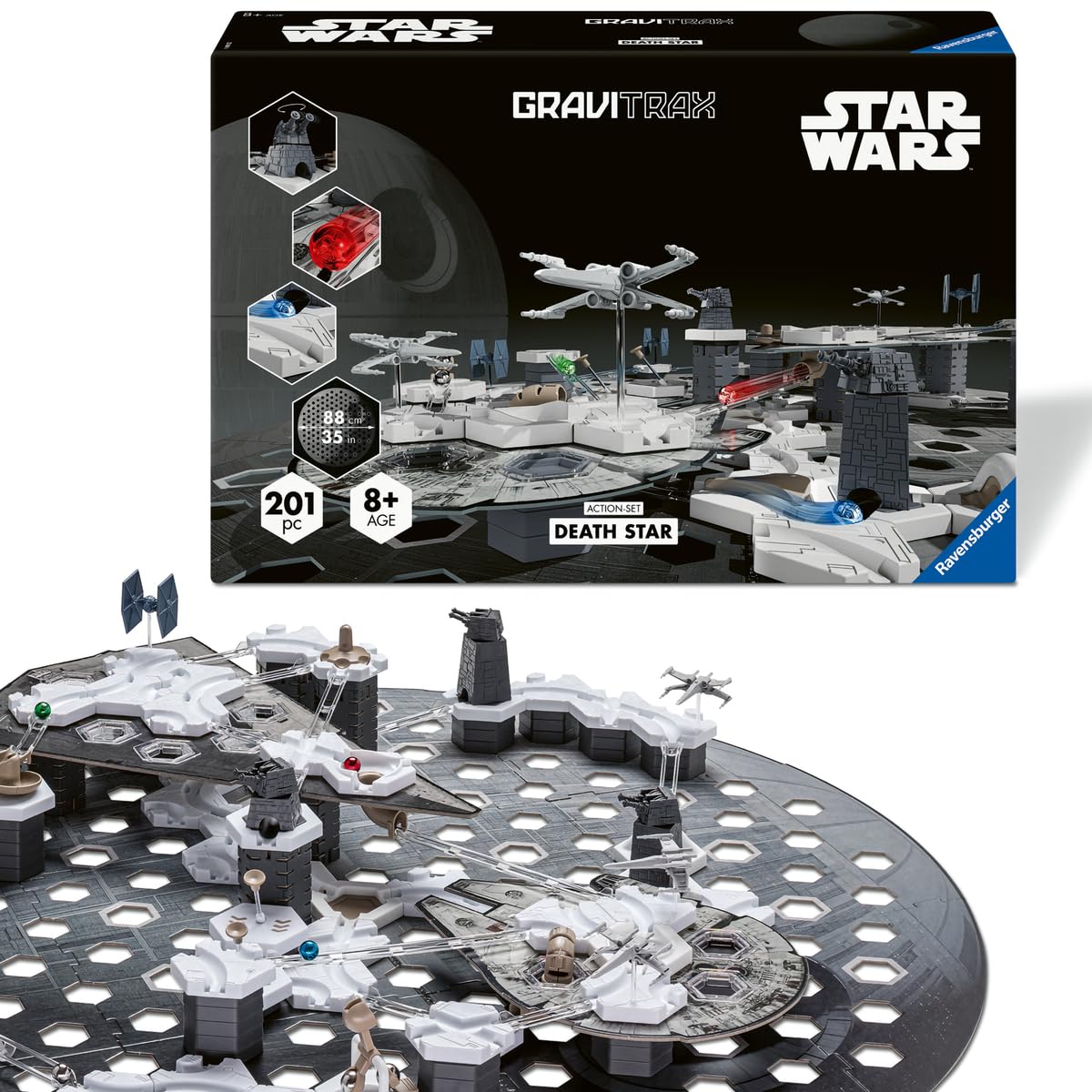 Ravensburger - Gravitrax Star Wars - Pack de démarrage - Circuits de Billes 201 pièces - Jeux de Construction dans l'univers de Star Wars - Enfant, Adute Enfant, Adulte dès 8 Ans - 23860 | GraviTrax Action Set Death Star Wars Circuit Billes 201 pièces, En