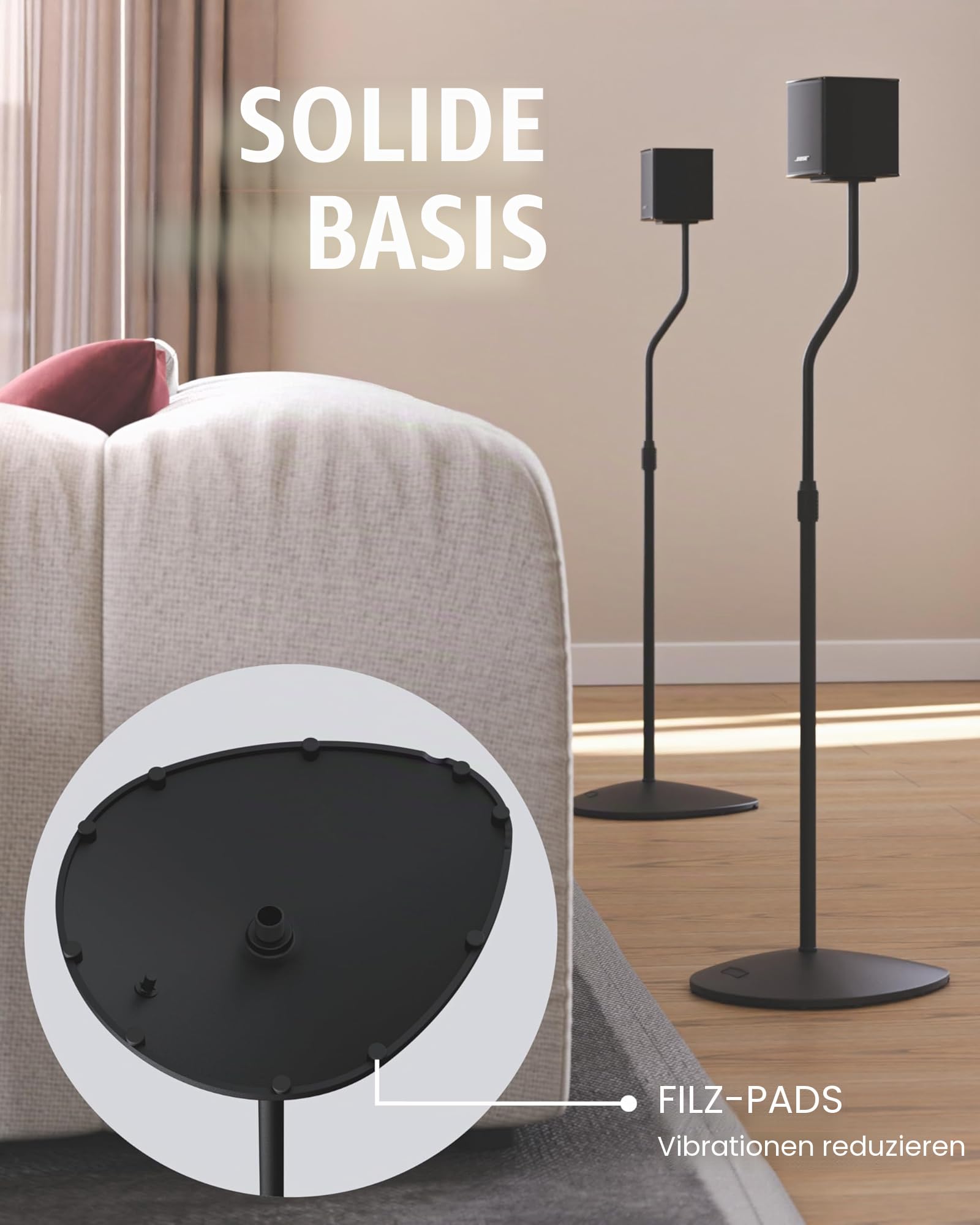 Sanus Höhenverstellbarer Lautsprecherständer – ausziehbar von 71,1 cm bis 96,5 cm – für Satelliten- und kleine Regallautsprecher (z. B. Bose, Harmon Kardon, Polk, JBL, KEF, Klipsch, Sony und andere) –