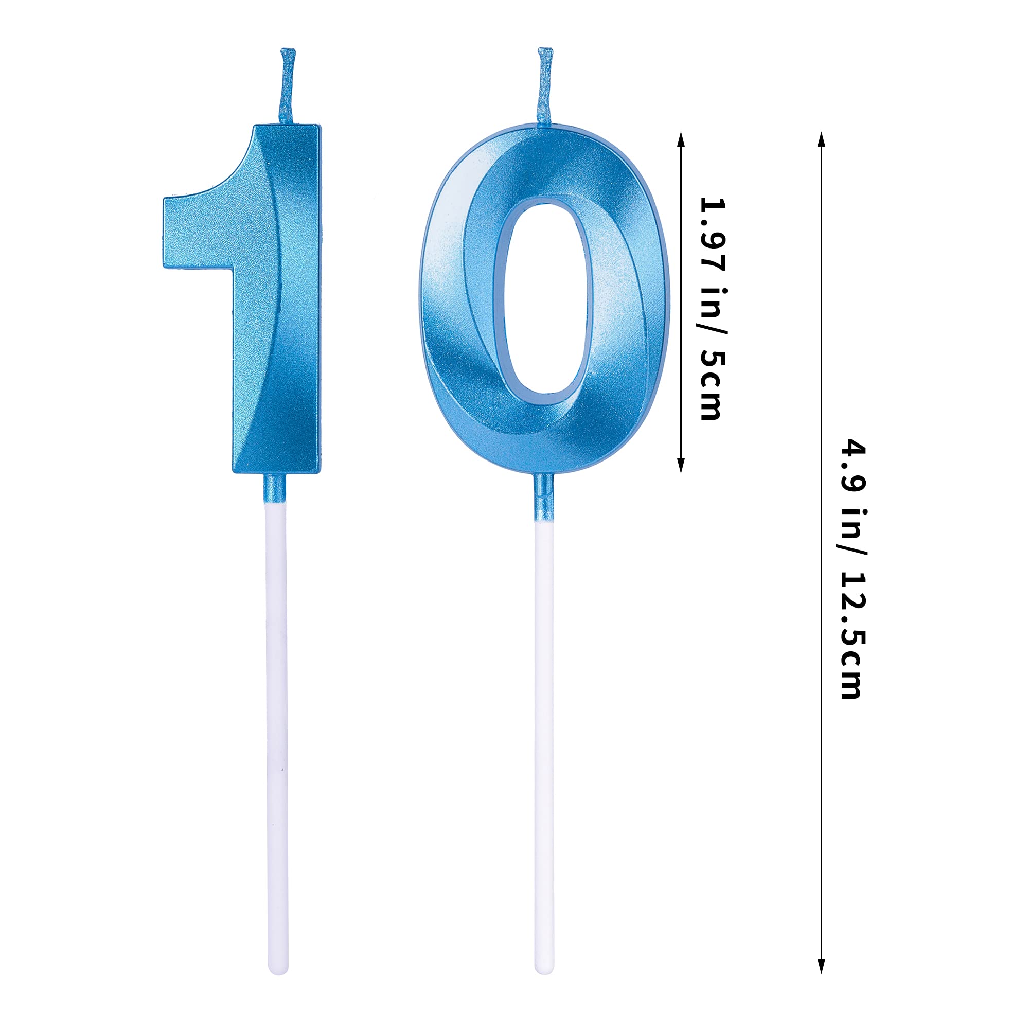 Blue 10th Birthday Candles for Cakes, Number 10 Glitter Candle Cake Topper for Party Anniversary Wedding Celebration Decoration